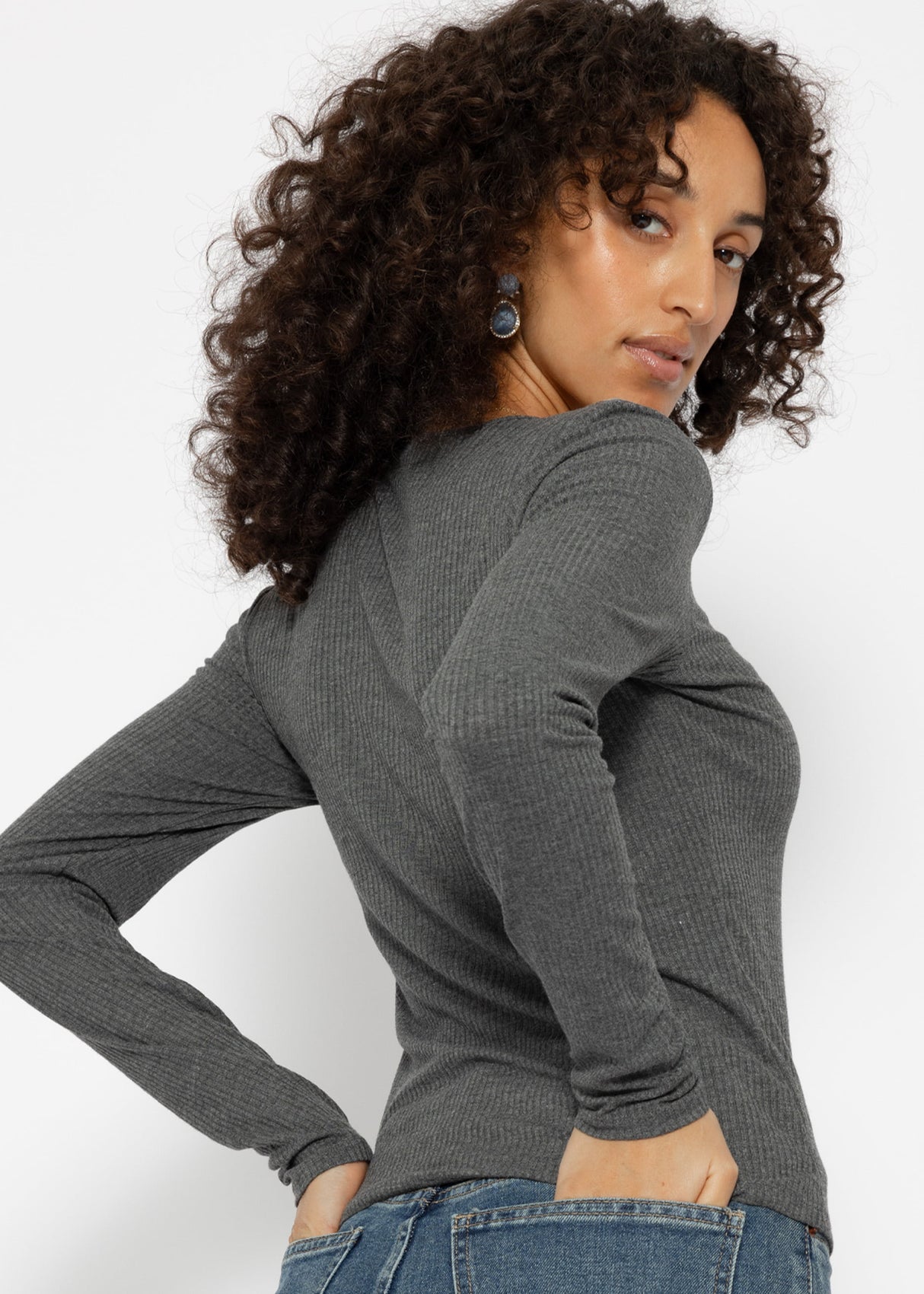 Ribbed long-sleeved shirt - dark grey