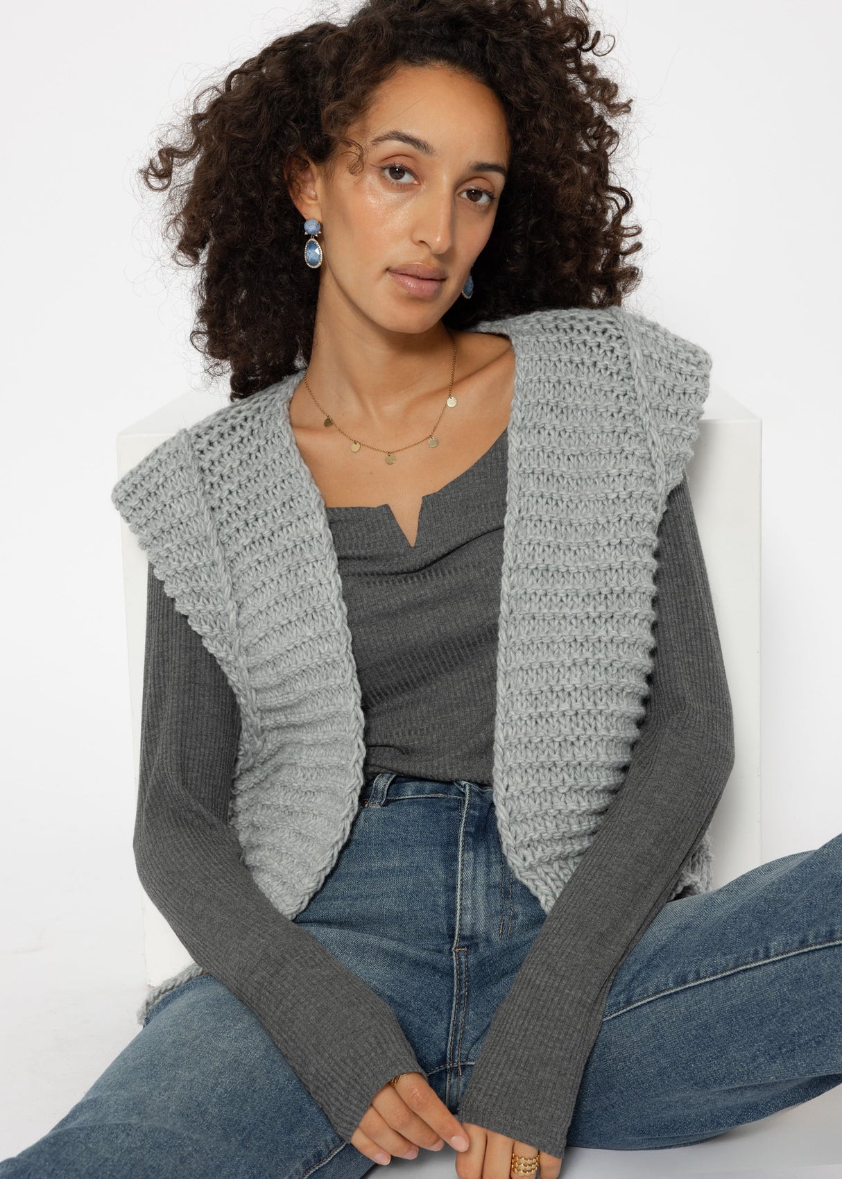 Ribbed long-sleeved shirt - dark grey