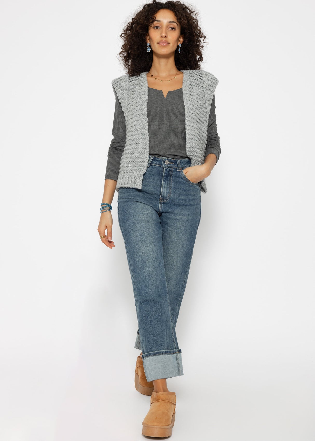 Ribbed long-sleeved shirt - dark grey