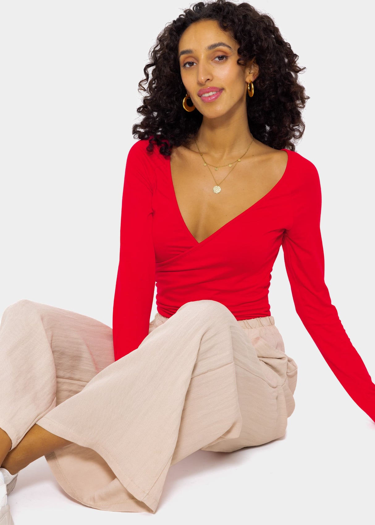 Langarmshirt mit Wickel-Optik - rot