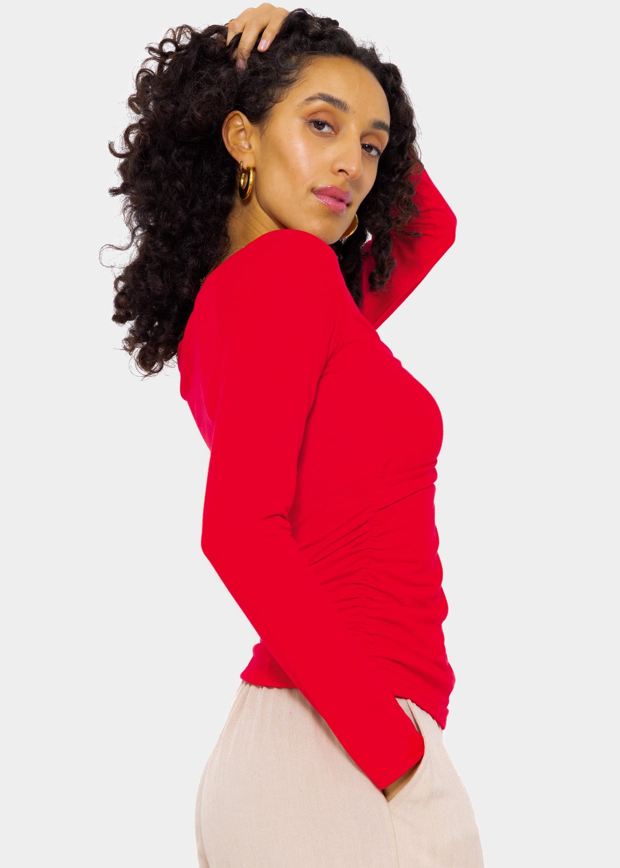 Langarmshirt mit Wickel-Optik - rot