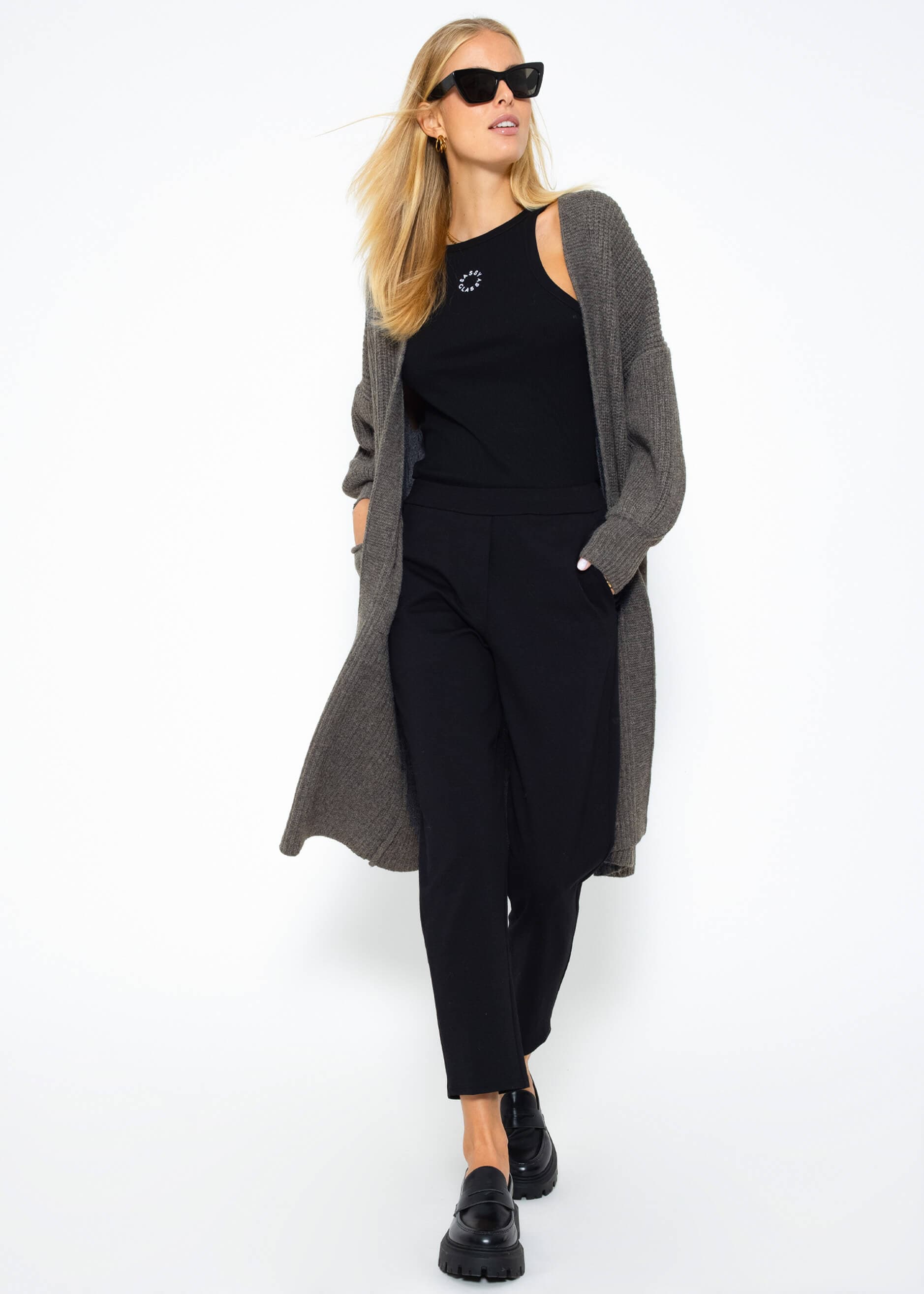 Langer super soft Cardigan mit Taschen - dunkelgrau
