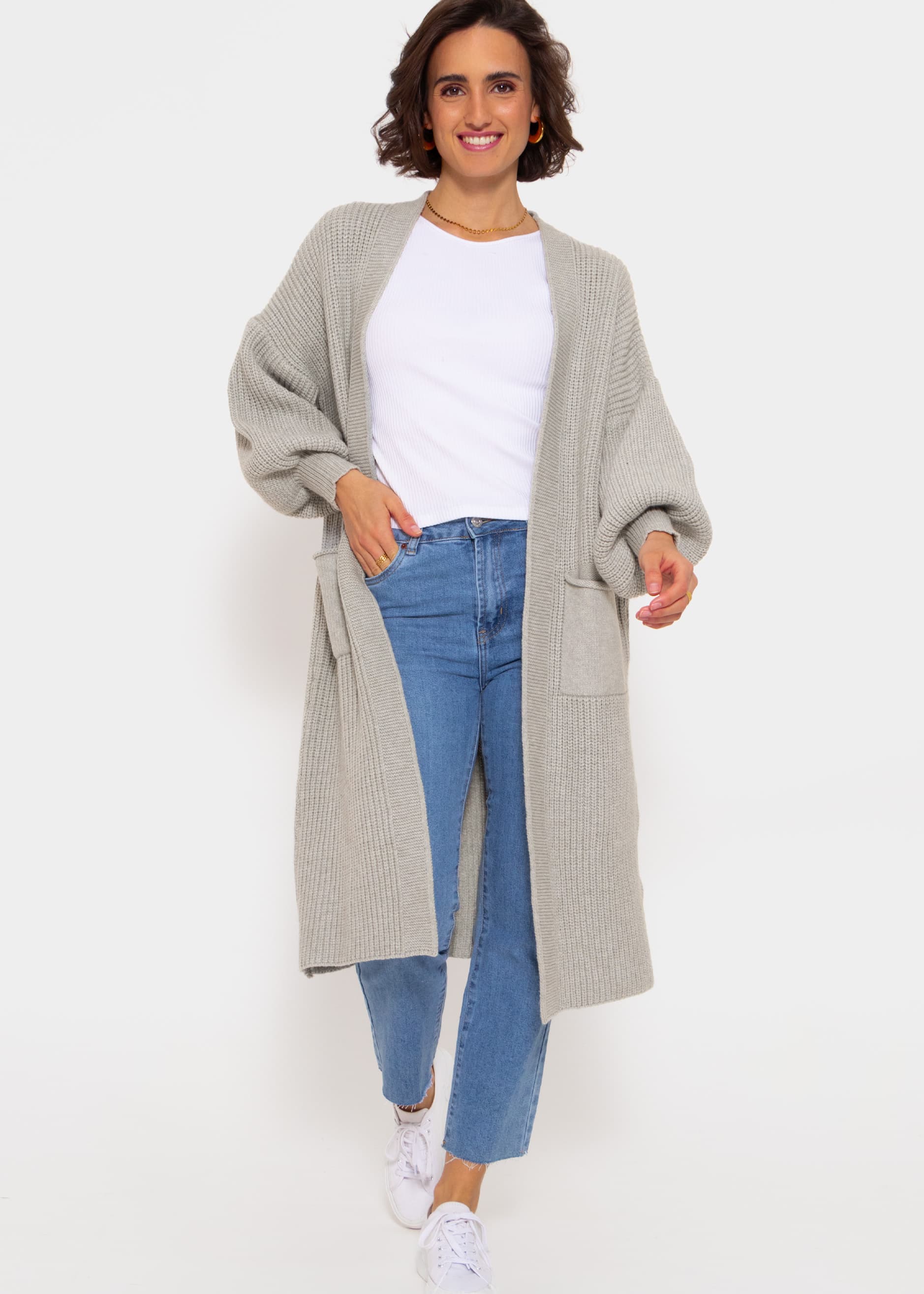 Long super soft cardigan with pockets - light grey