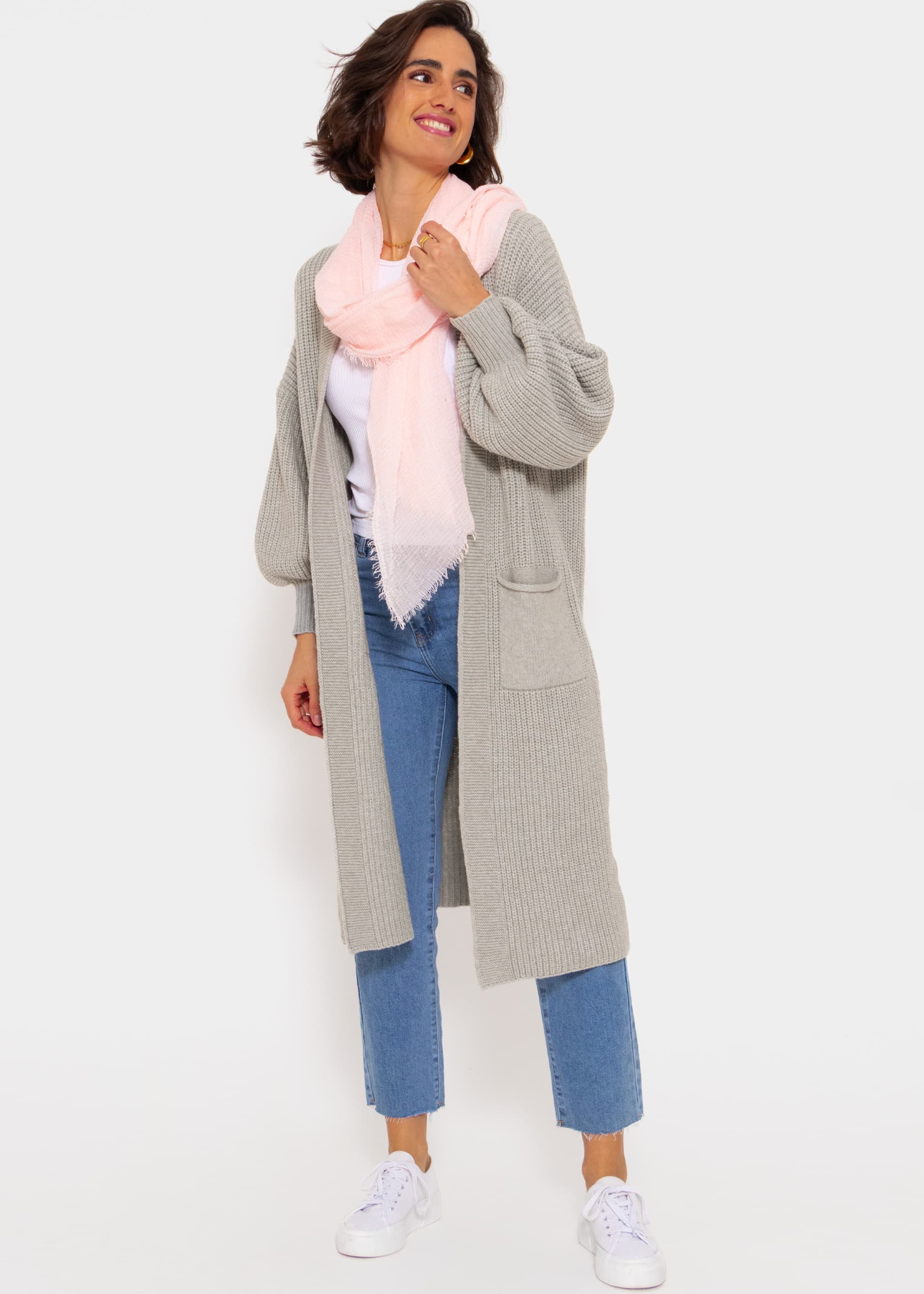 Long super soft cardigan with pockets - light grey
