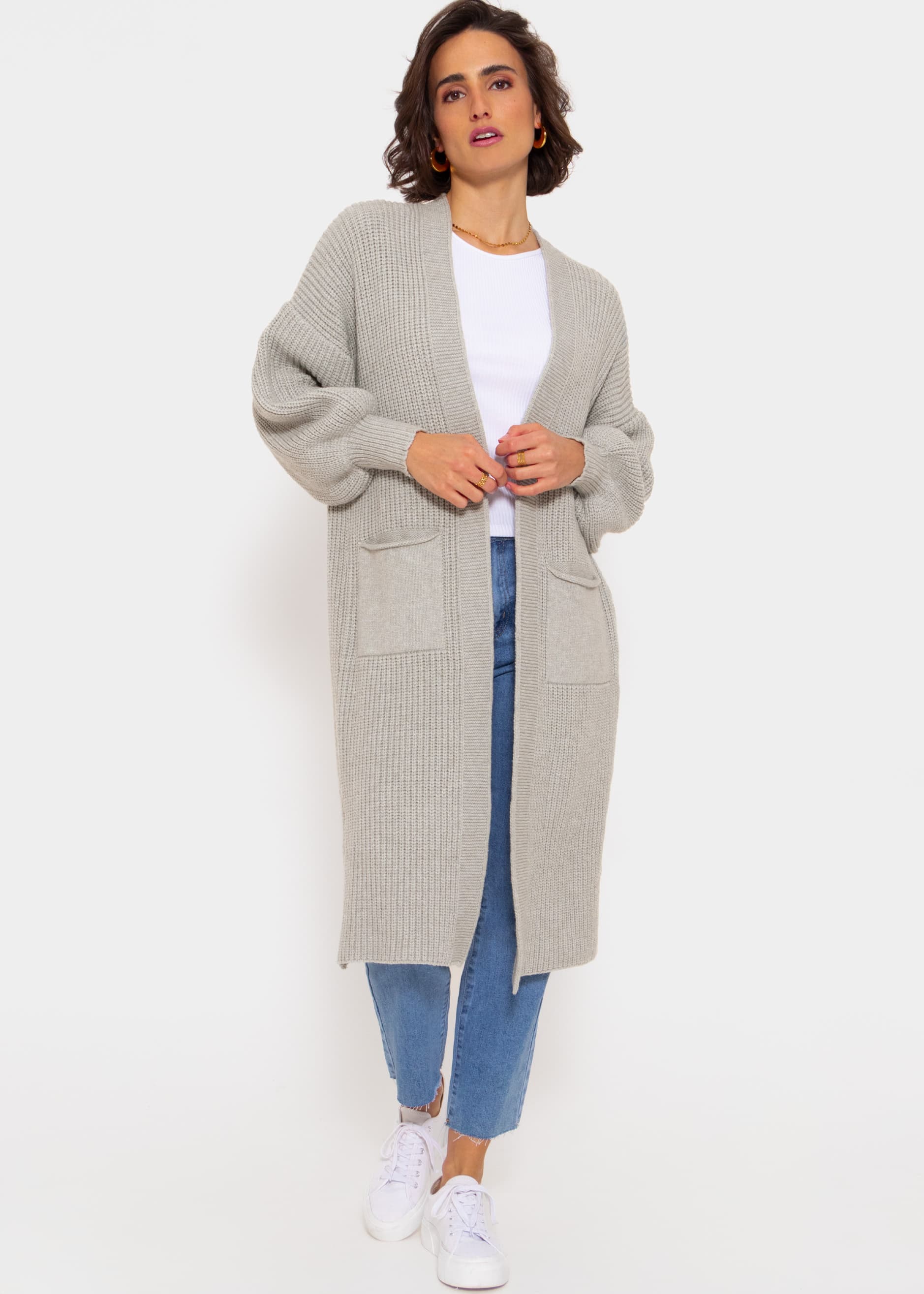 Long super soft cardigan with pockets - light grey