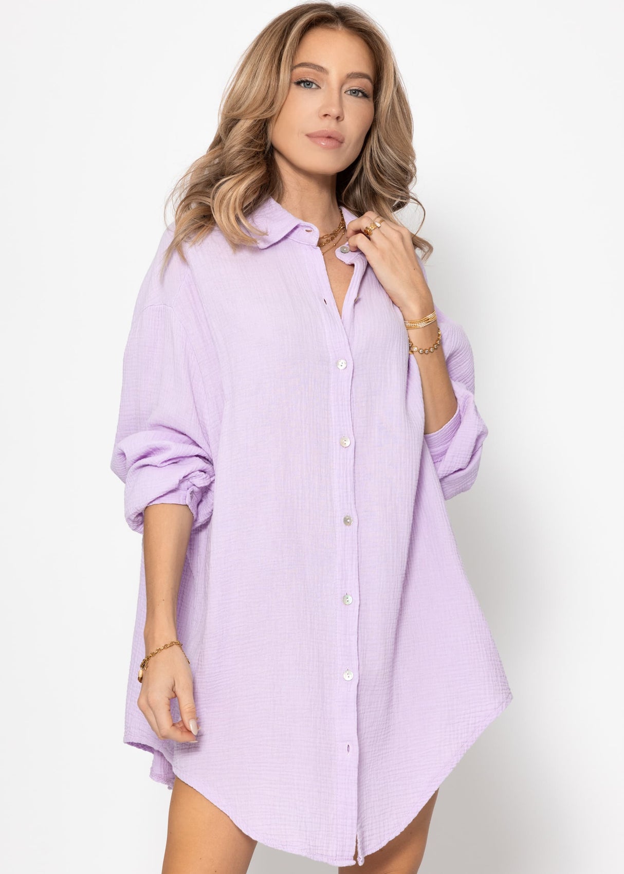 Muslin blouse oversize, lilac