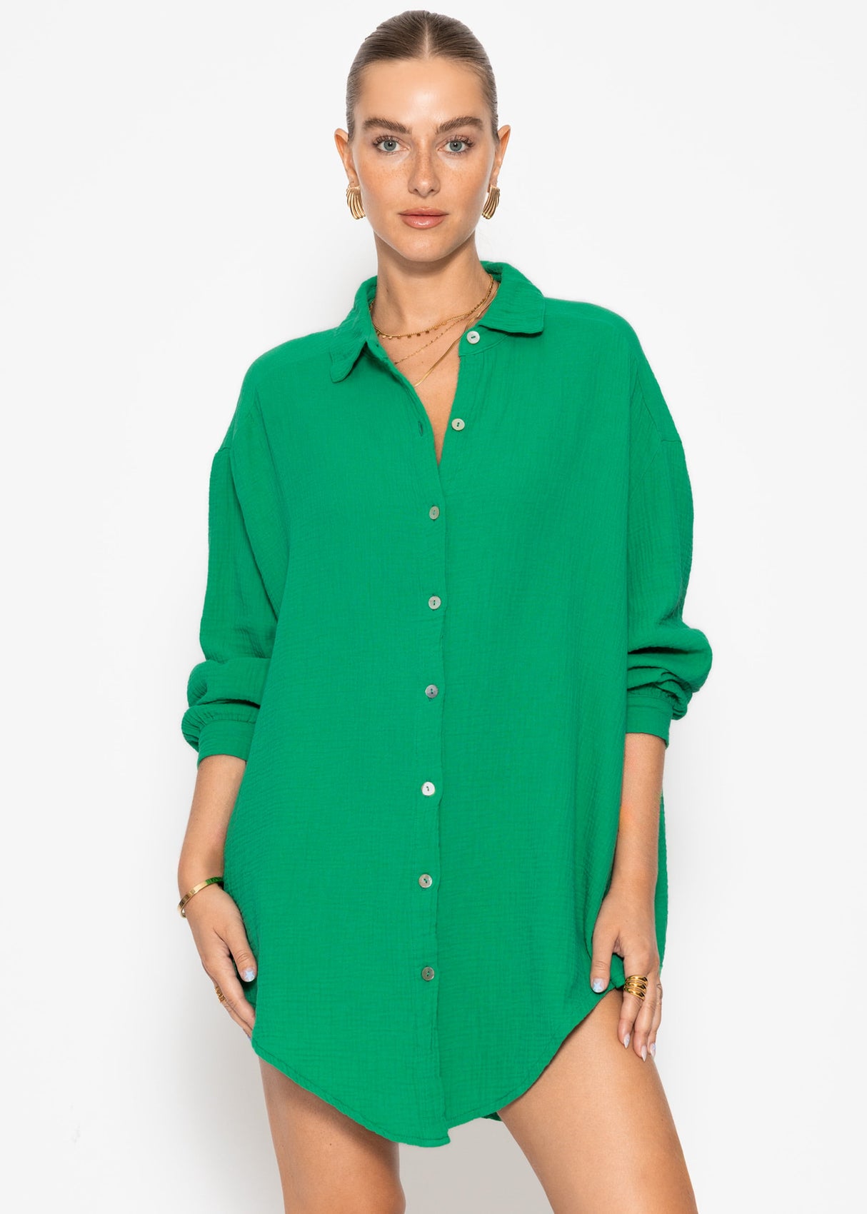 Musselin Bluse oversize, grün