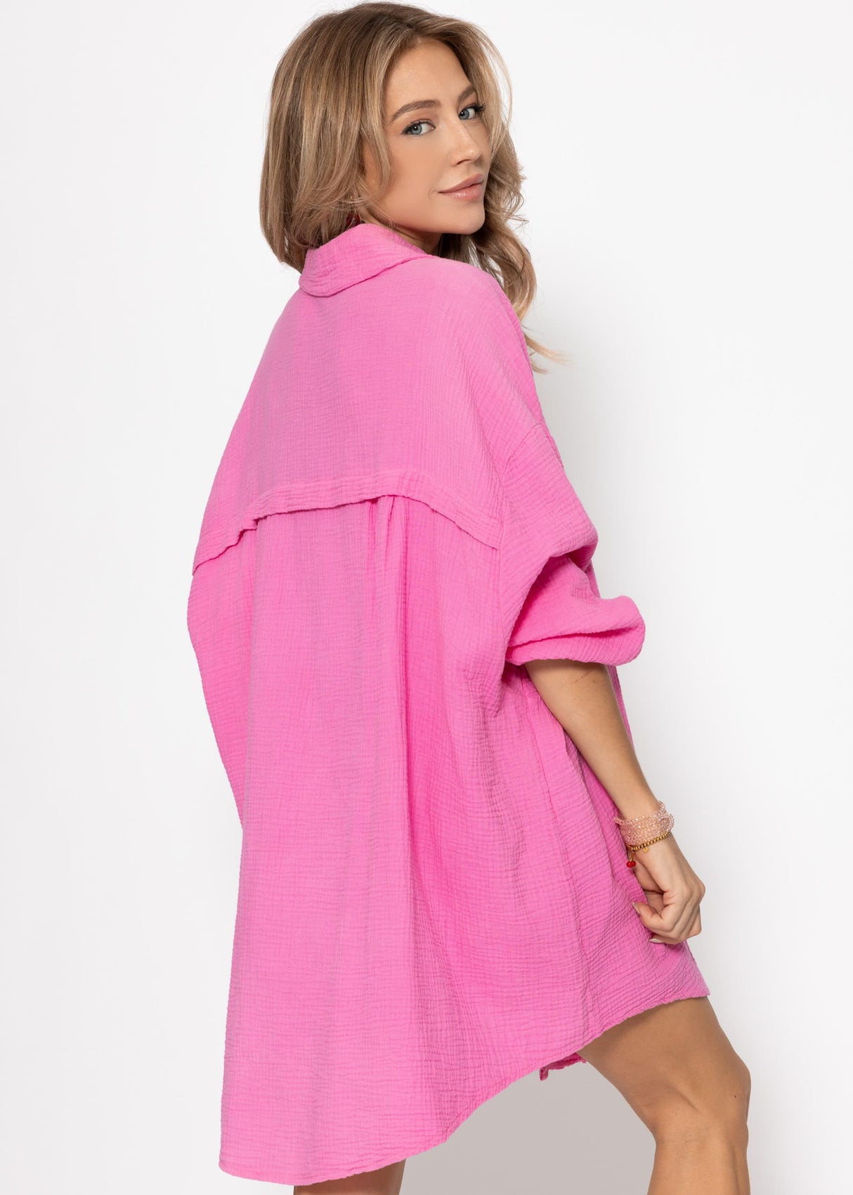 Muslin blouse oversize, pink