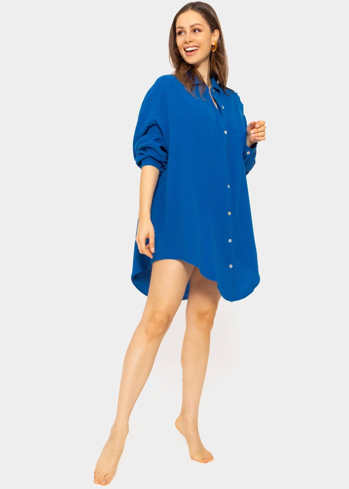 Muslin blouse oversize, royal blue