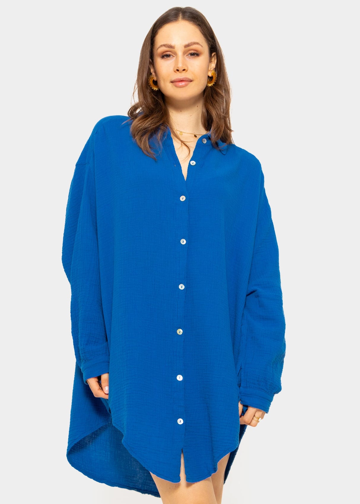 Muslin blouse oversize, royal blue