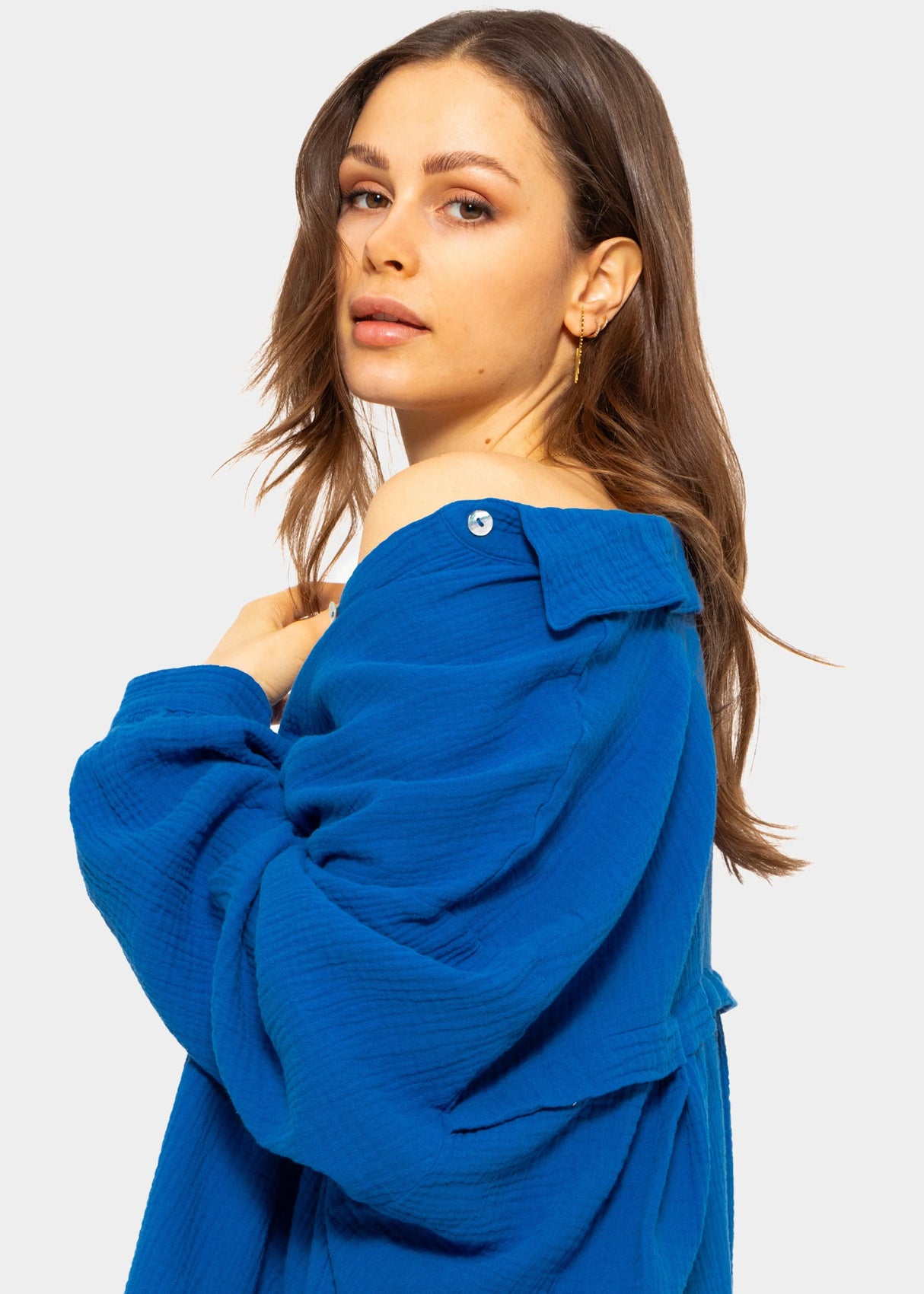 Muslin blouse oversize, royal blue