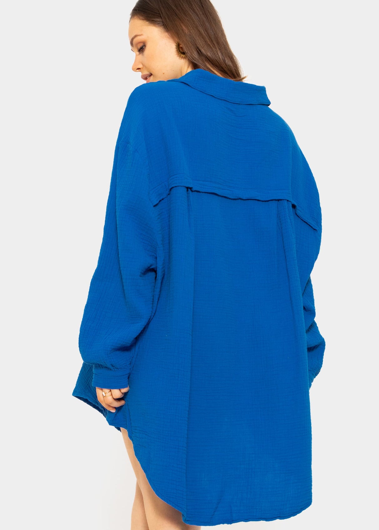 Muslin blouse oversize, royal blue