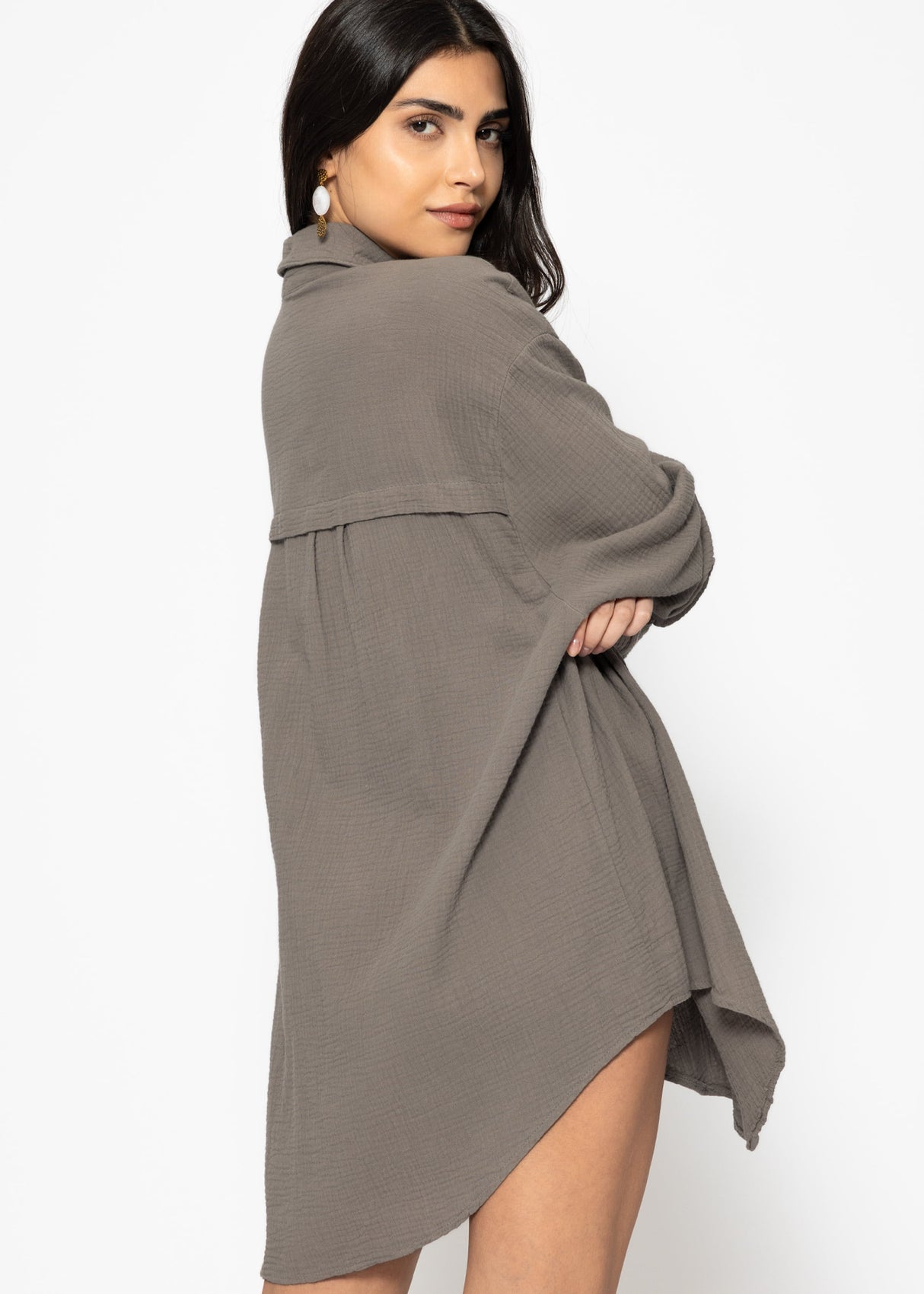Muslin blouse oversize, taupe