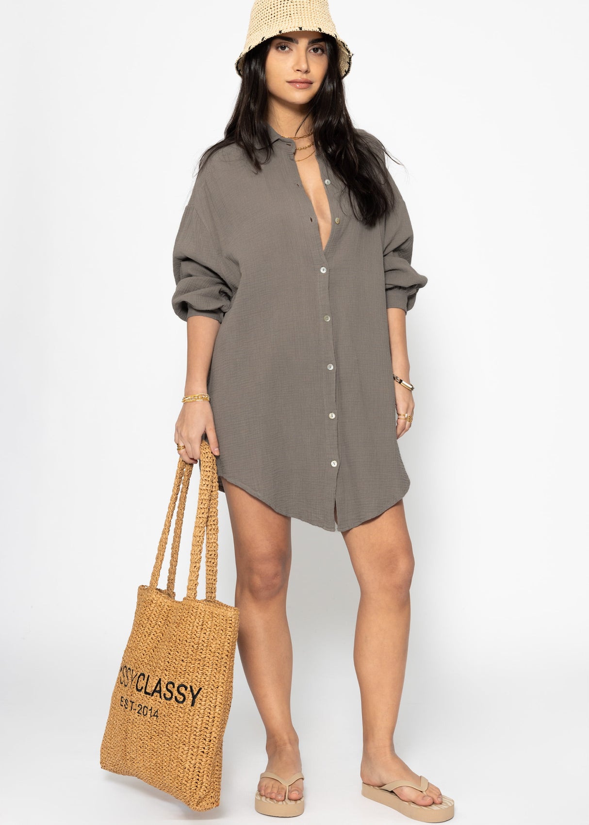 Muslin blouse oversize, taupe