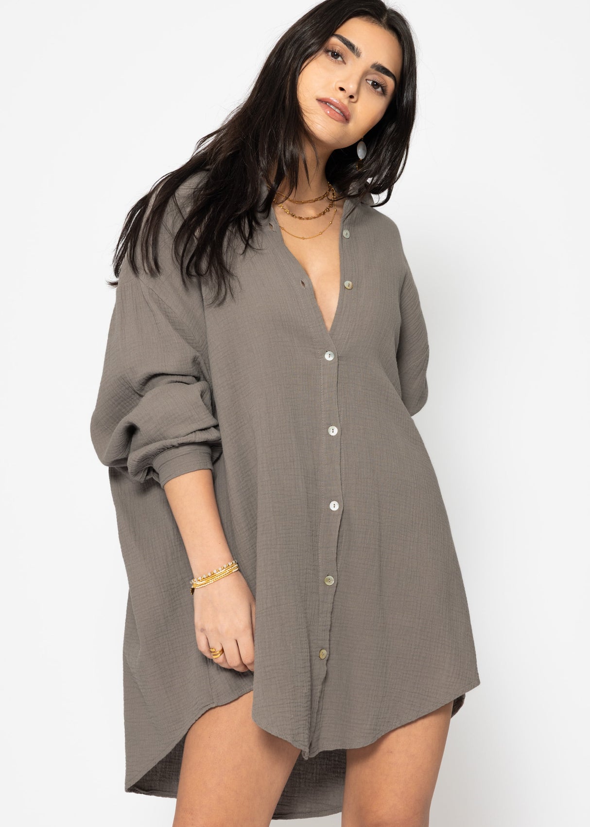 Muslin blouse oversize, taupe