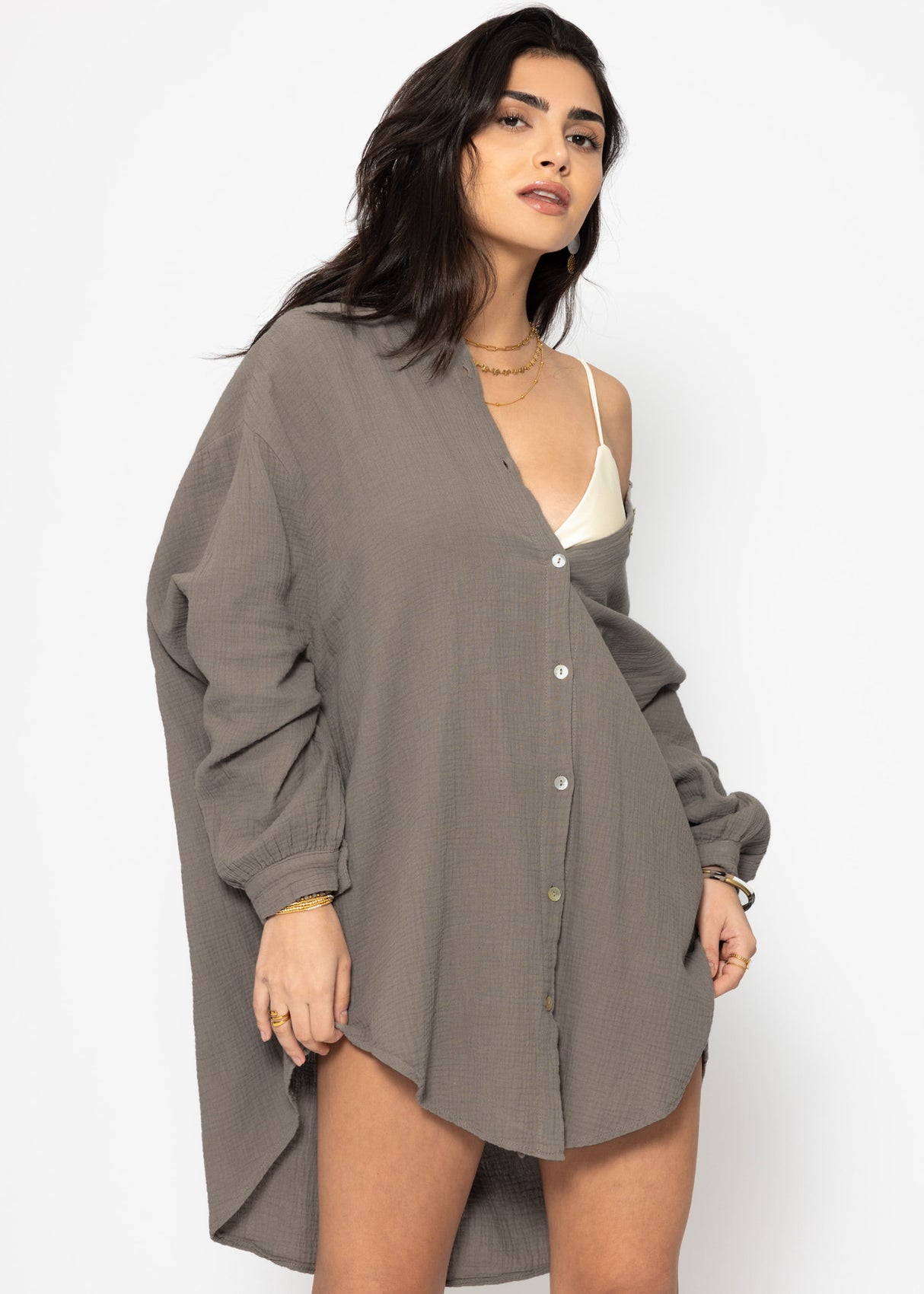 Muslin blouse oversize, taupe