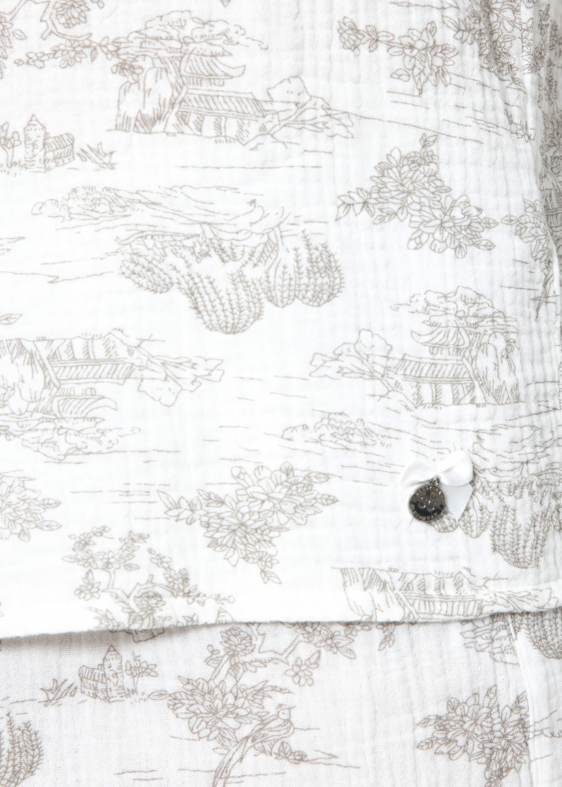 Musselin Pyjamabluse mit Print - weiß-taupe