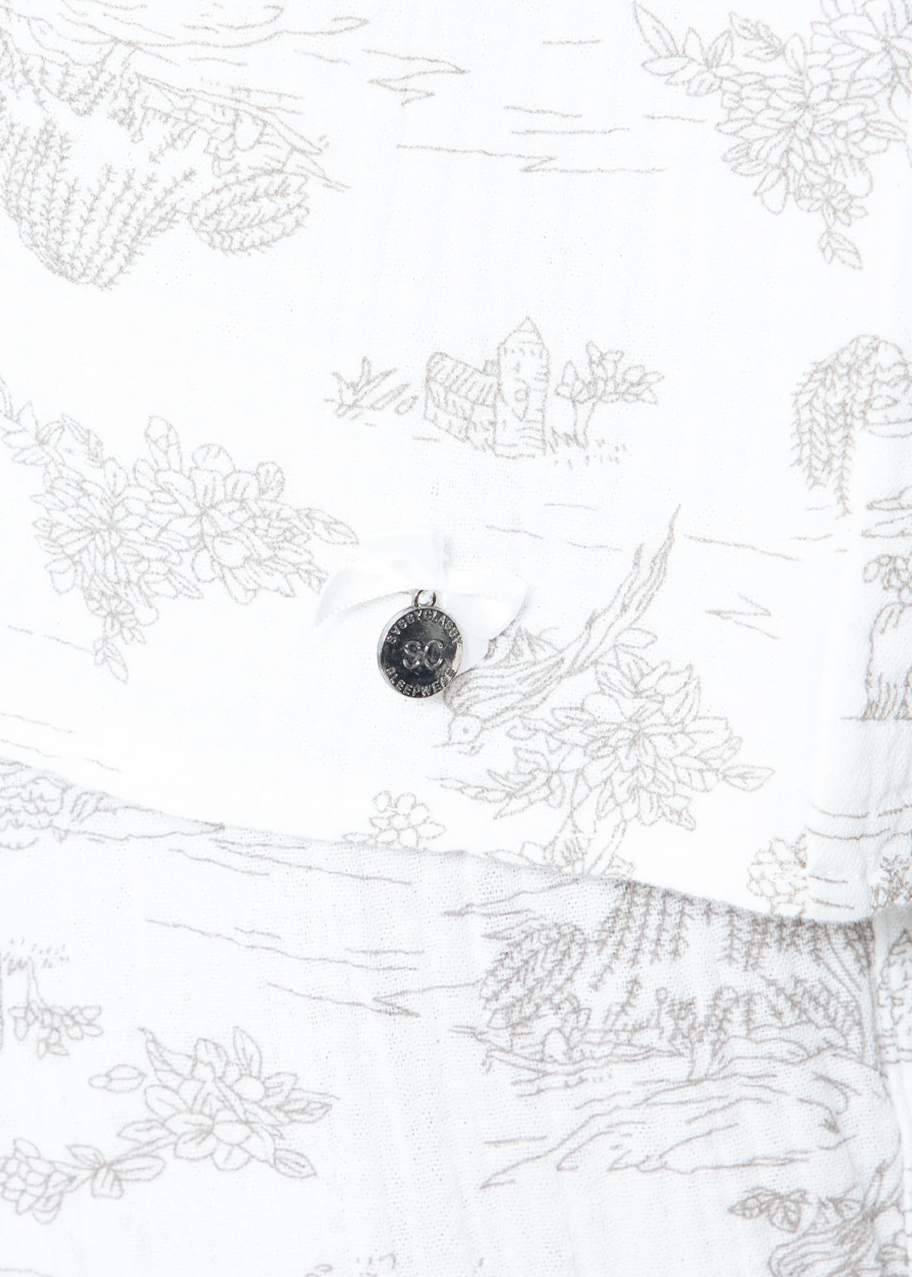 Musselin Pyjamashirt mit Print - weiß-taupe