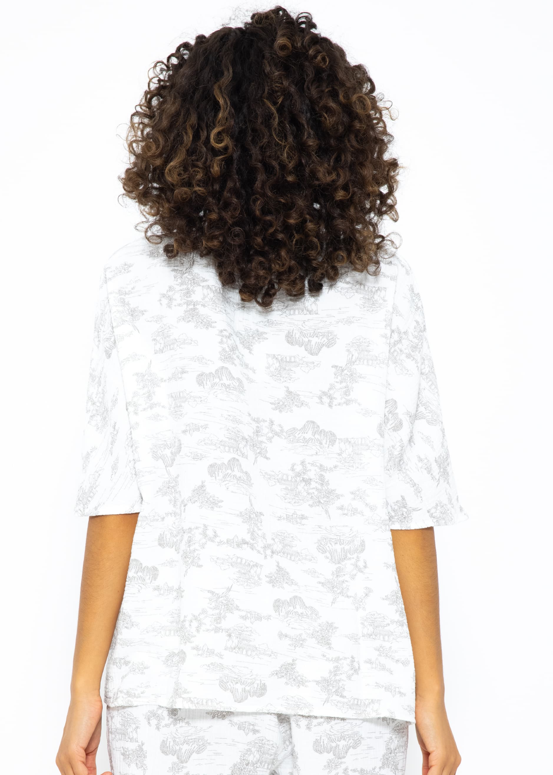 Musselin Pyjamashirt mit Print - weiß-taupe