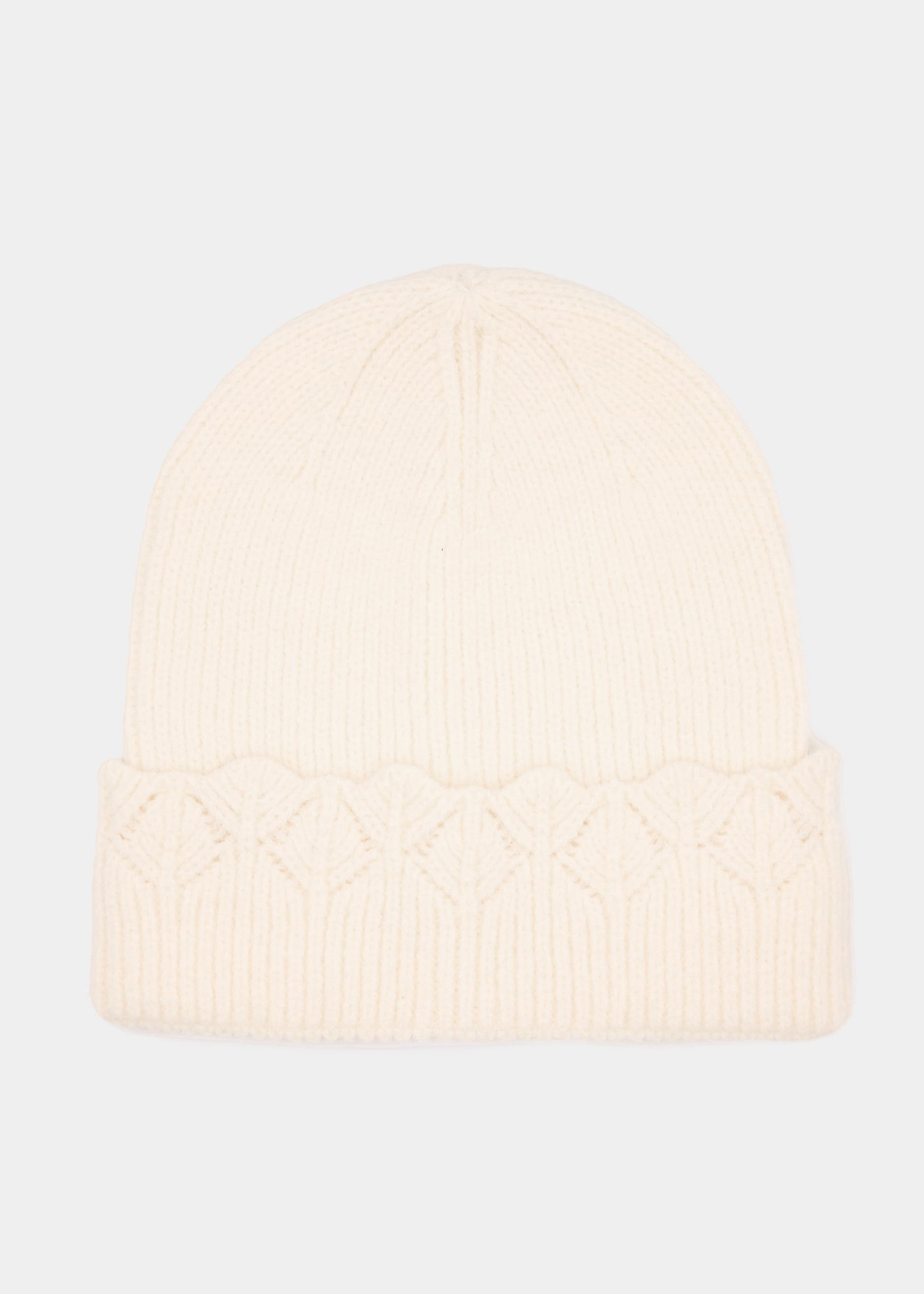 Mütze mit Ajour Strick Blende - offwhite