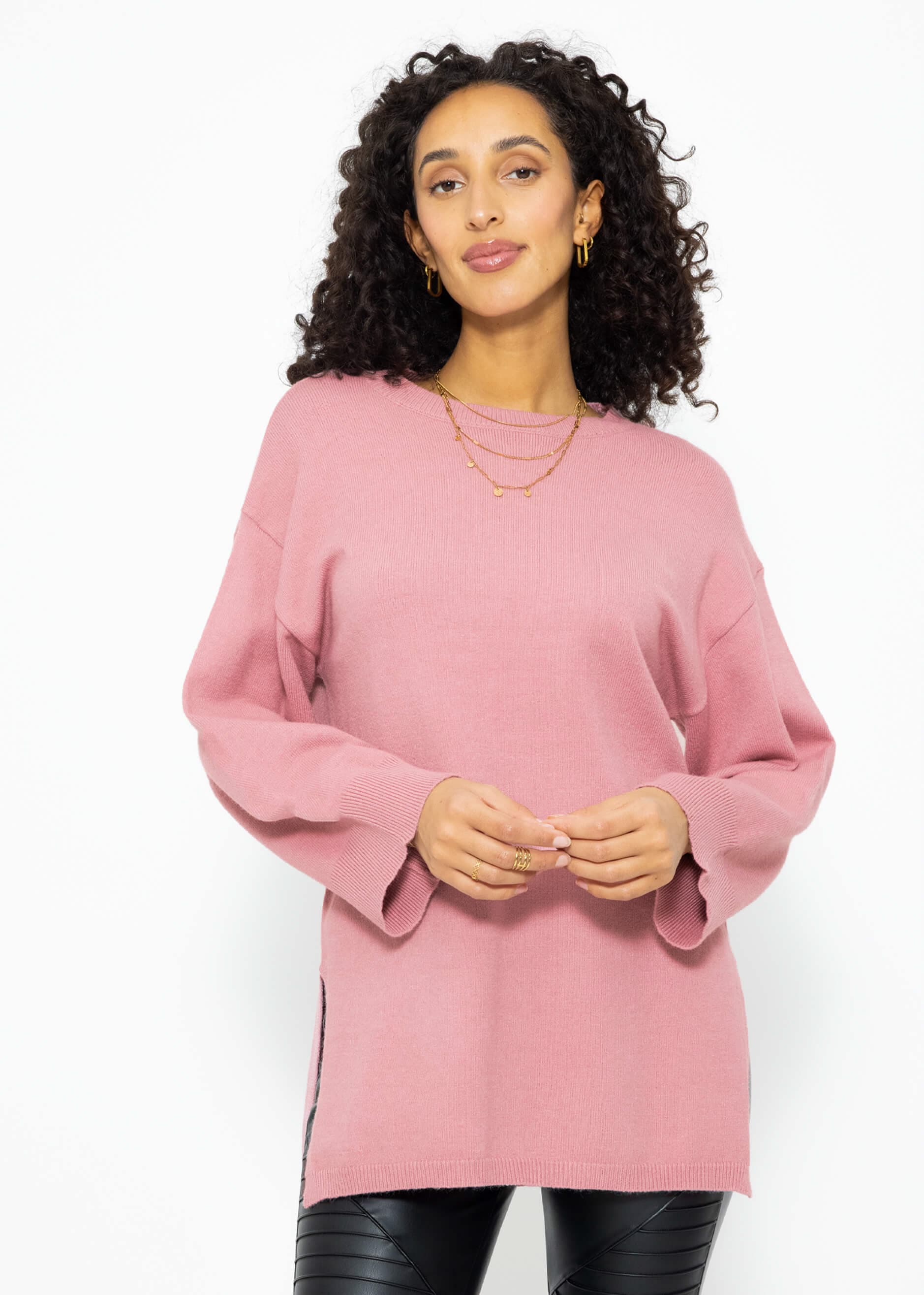 Oversize sweater with side slits - altrosa