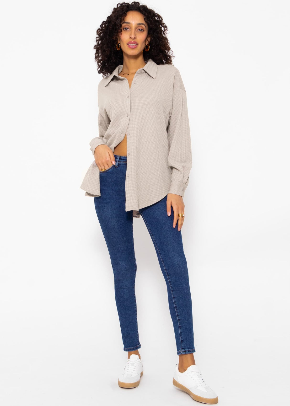 Oversize waffle piqué blouse - taupe
