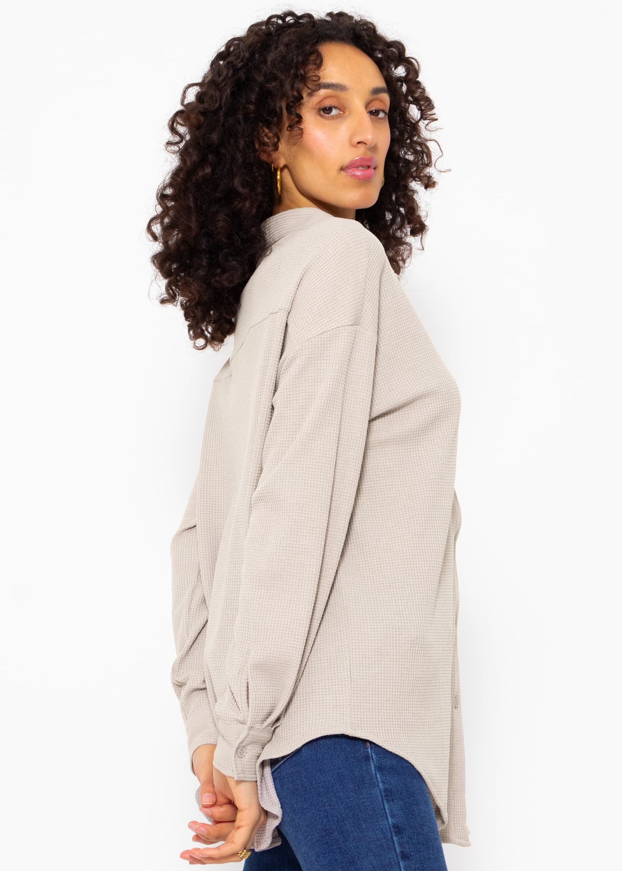 Oversize waffle piqué blouse - taupe