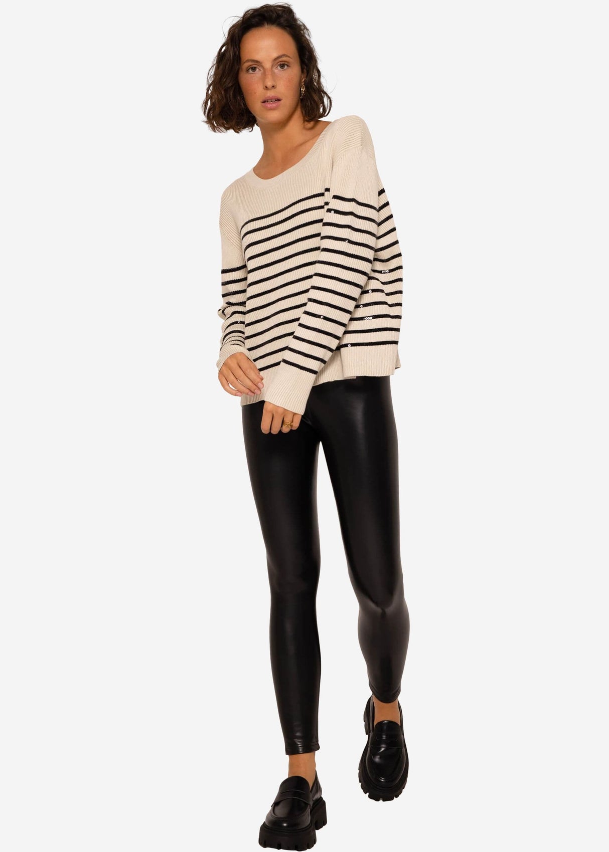 Sweater with sequin stripes - beige