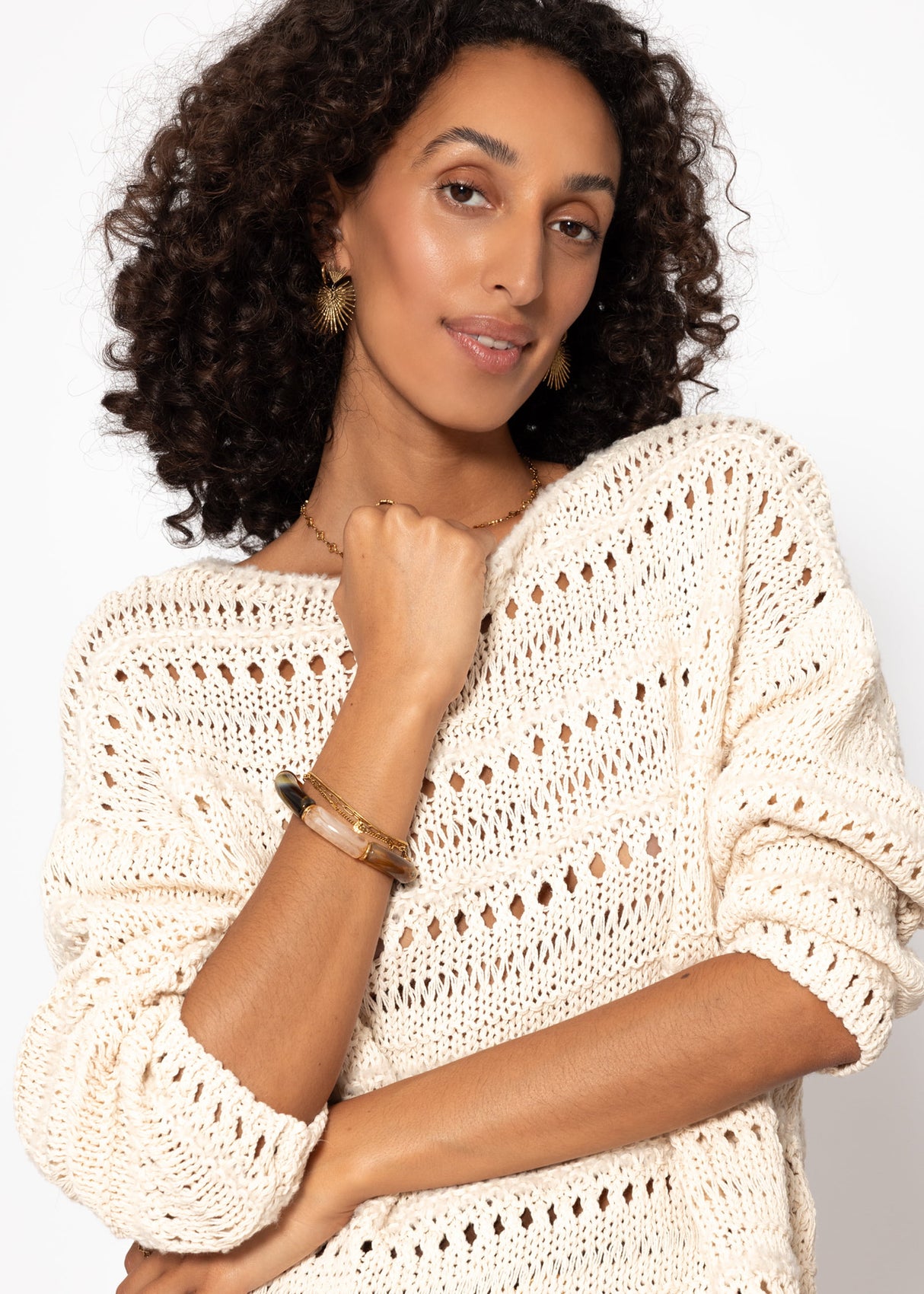 Sweater with openwork pattern - beige