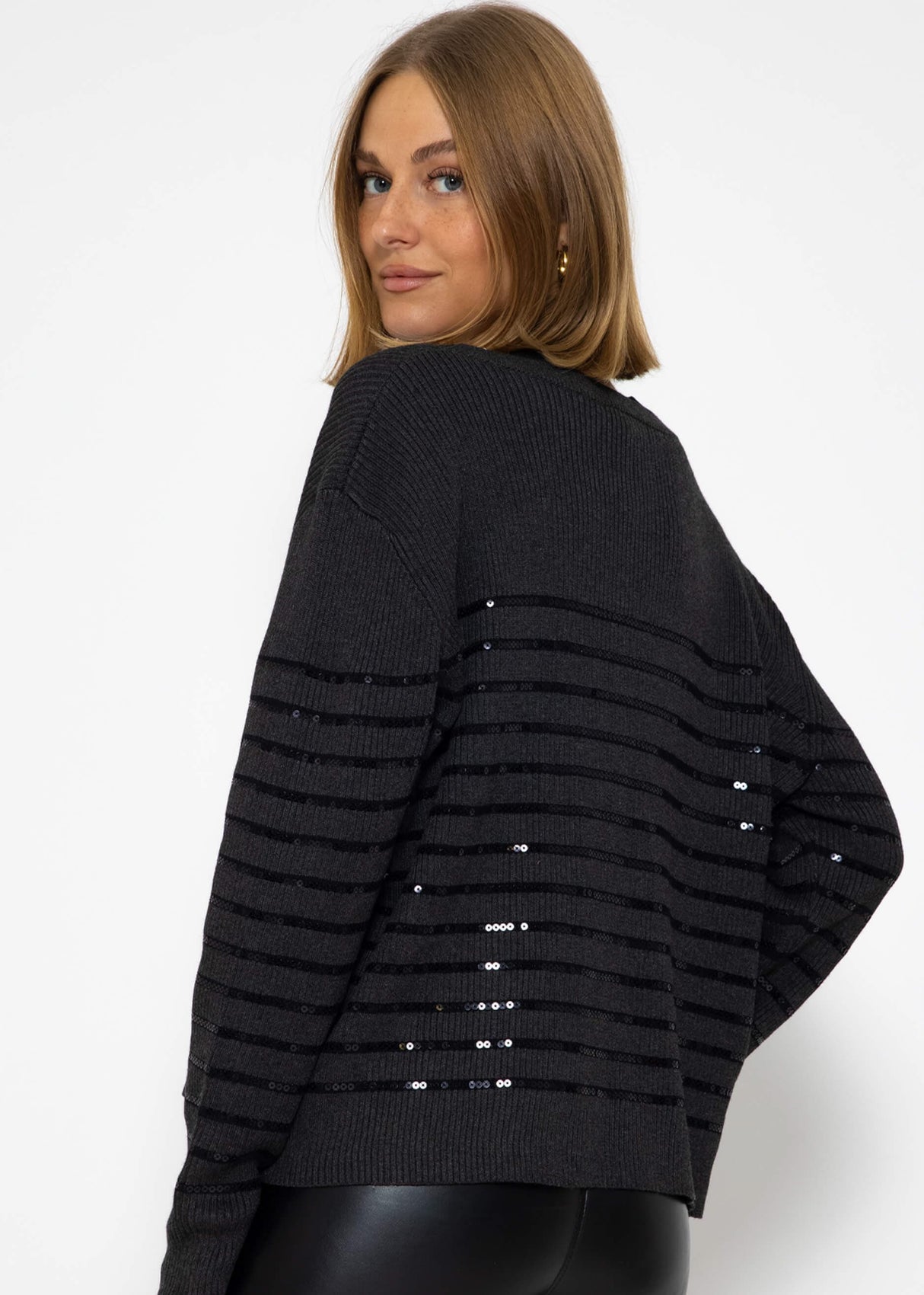 Sweater with sequin stripes - dark grey