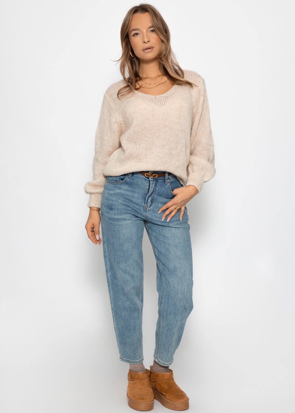 Pullover mit V-Ausschnitt - beige