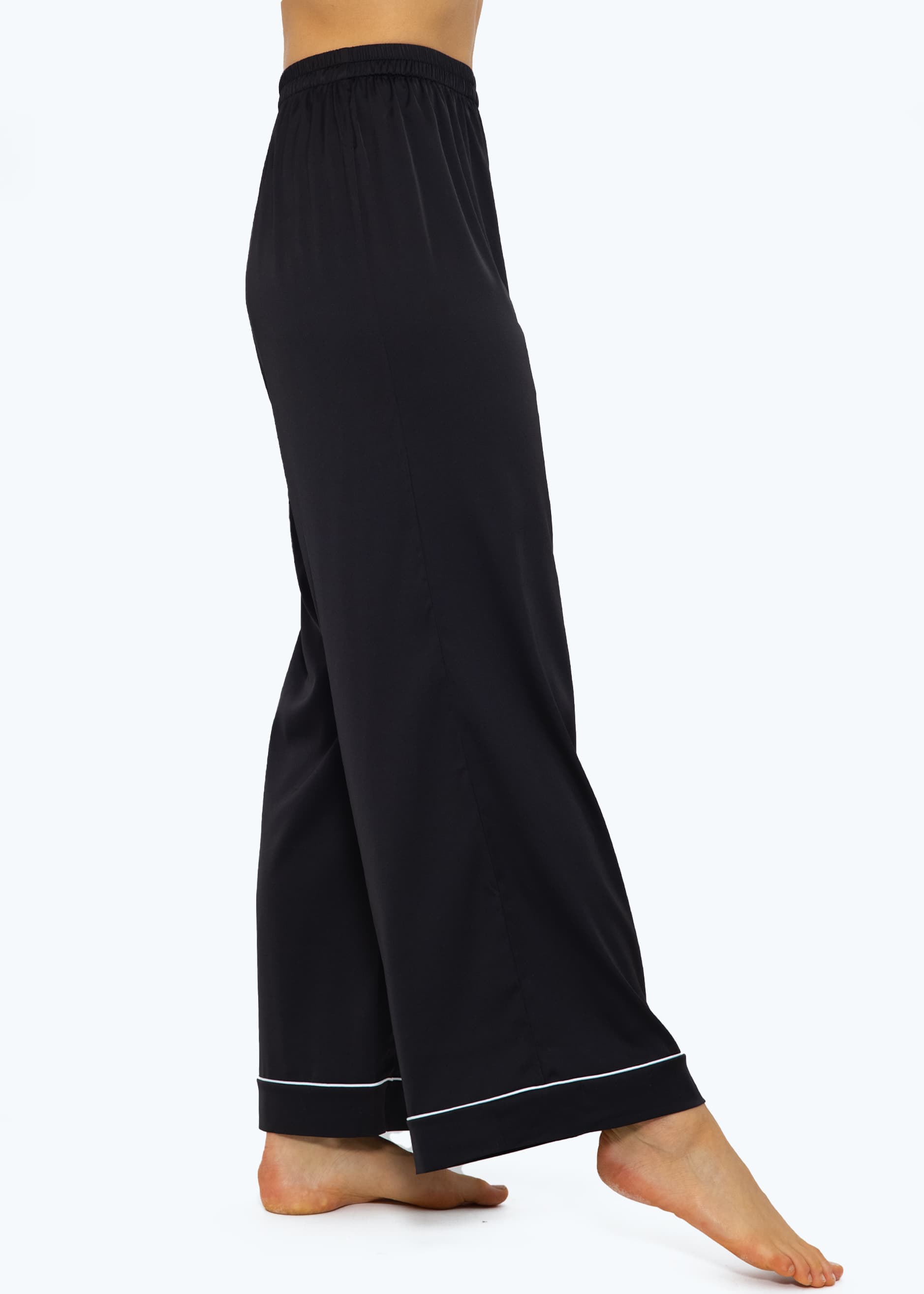 Satin Pants mit Paspel - schwarz