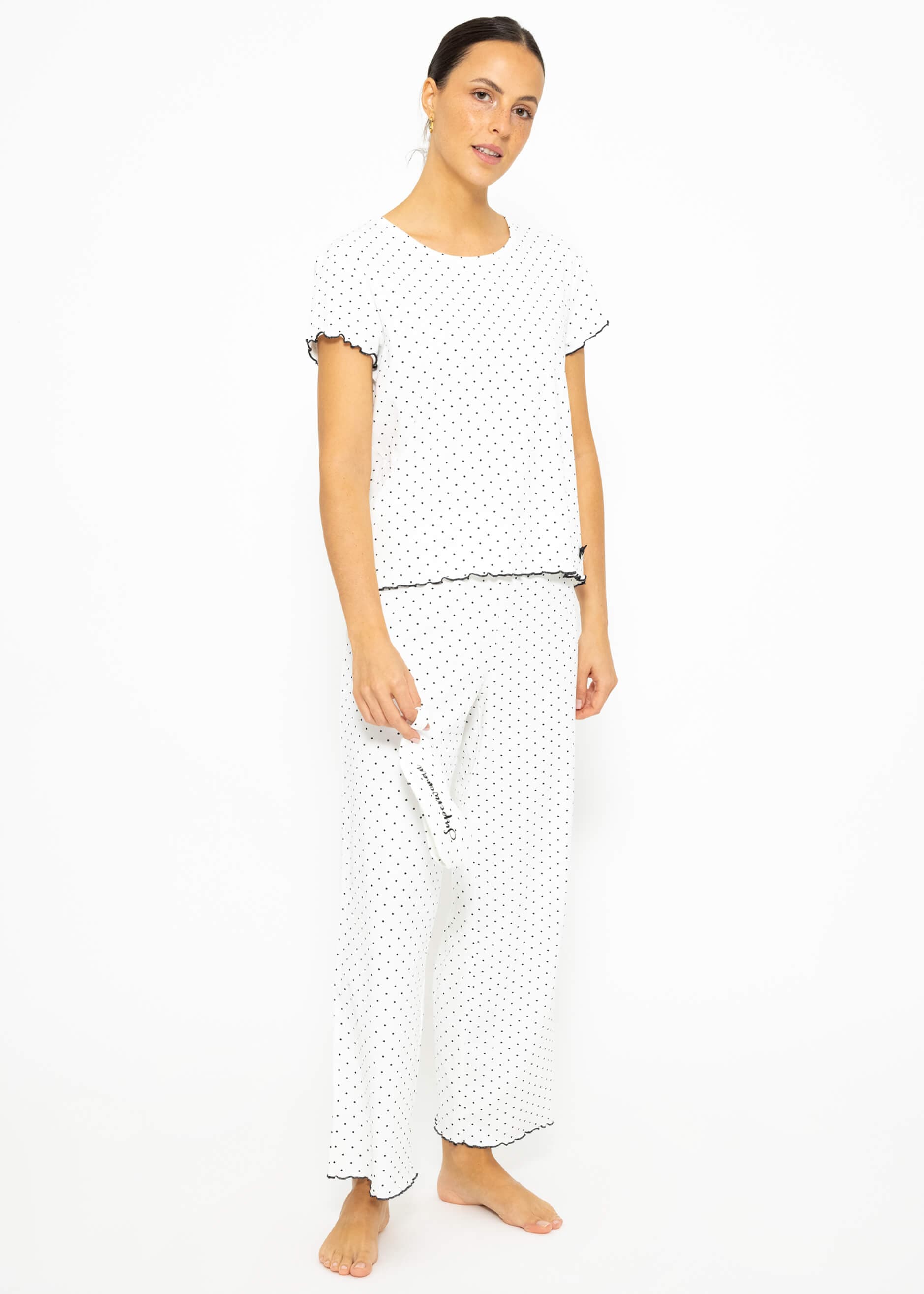 Sleep pants with dots - white
