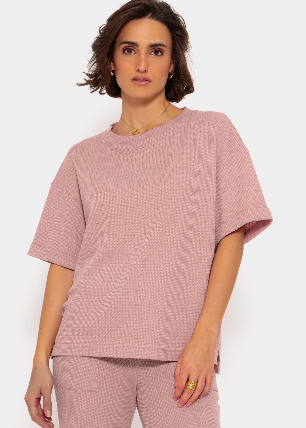 Shirt in Waffelpiqué - rosa