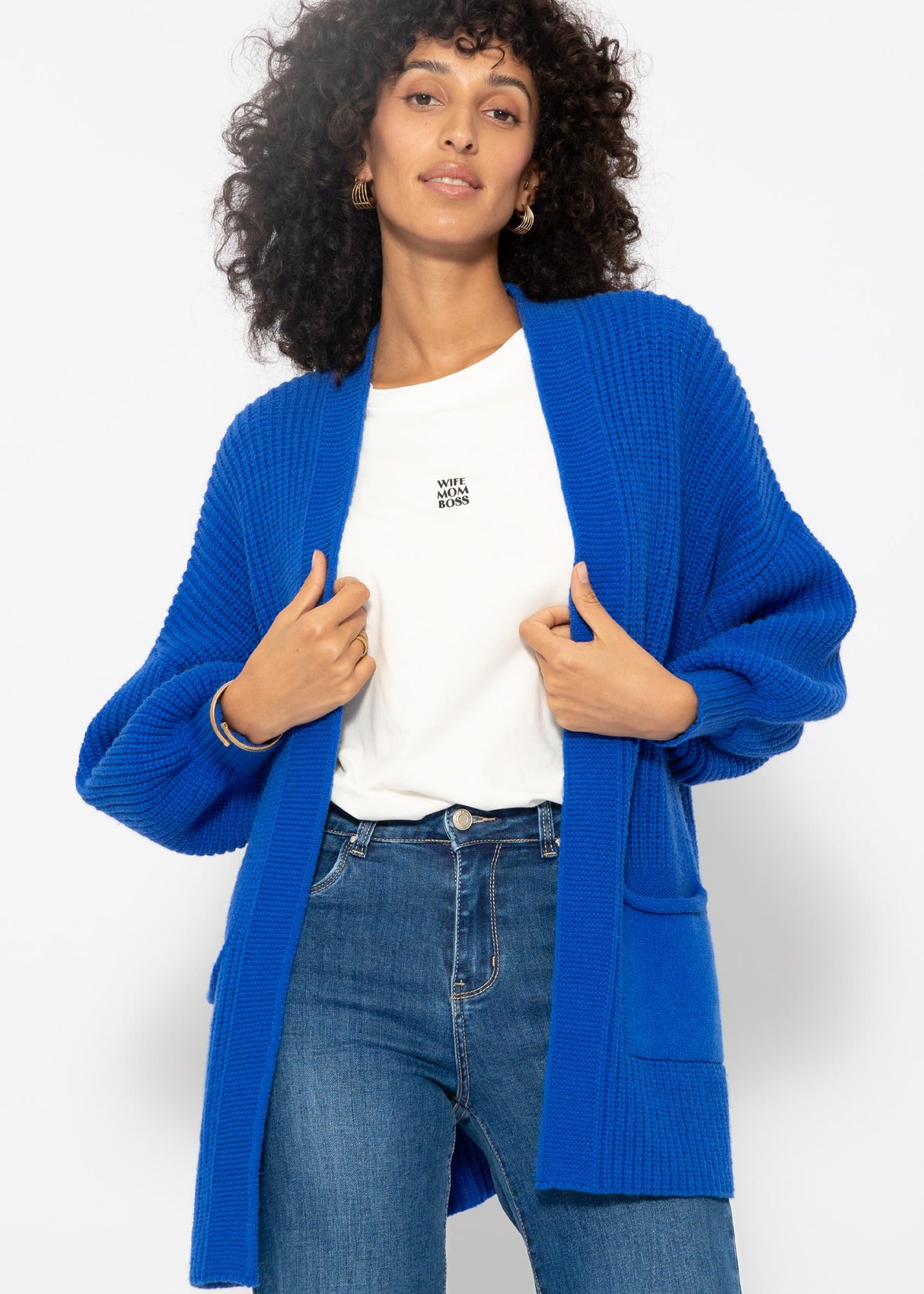 Soft knit cardigan with pockets - royal blue