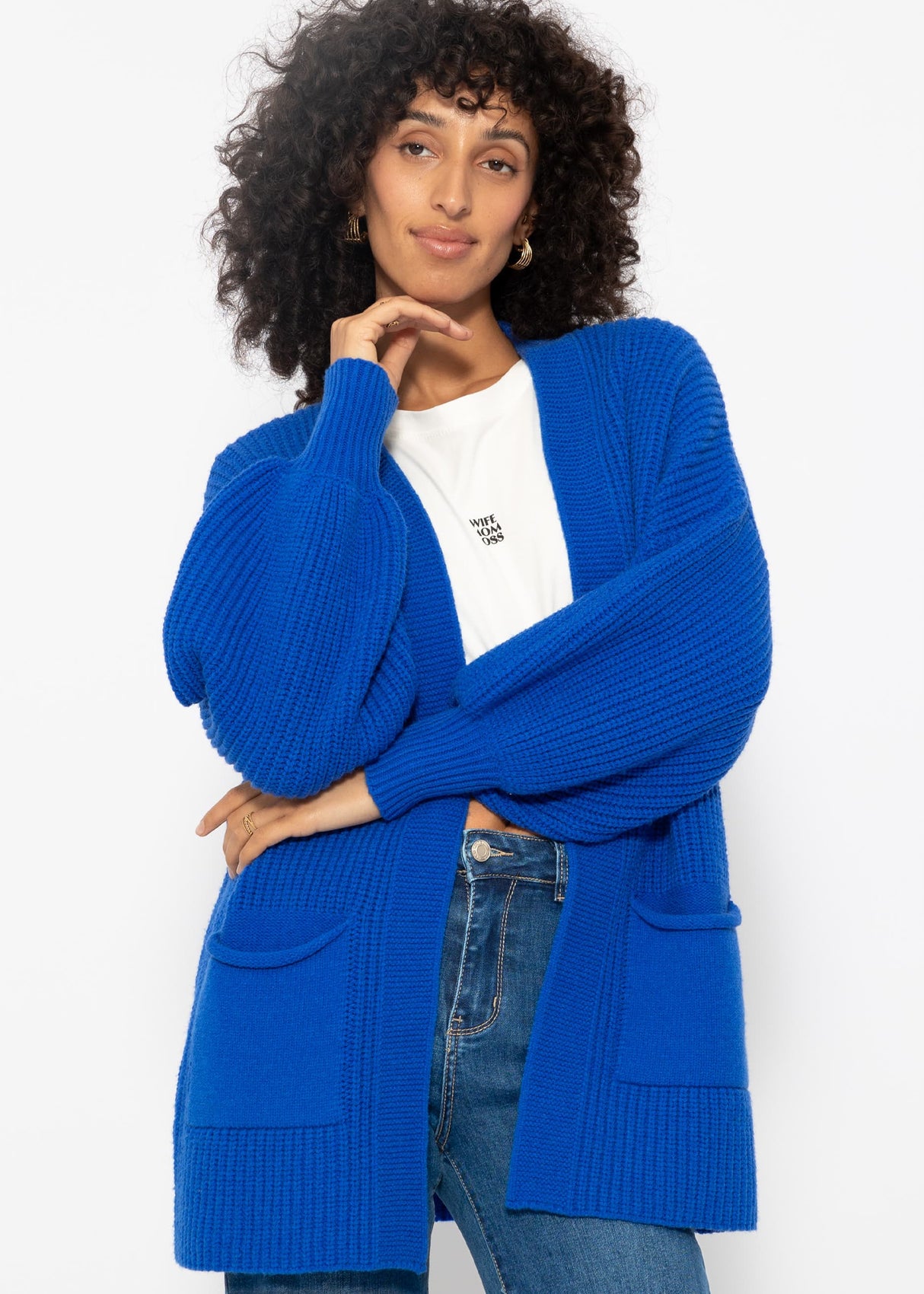 Soft knit cardigan with pockets - royal blue