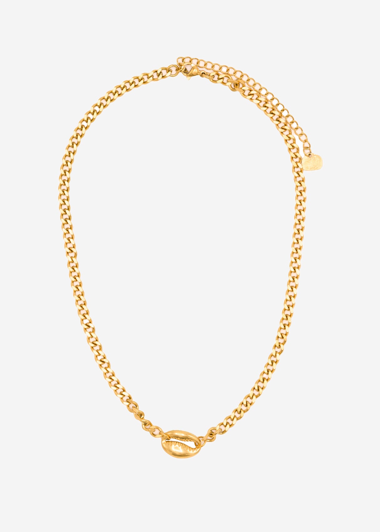 Link necklace with shell, gold