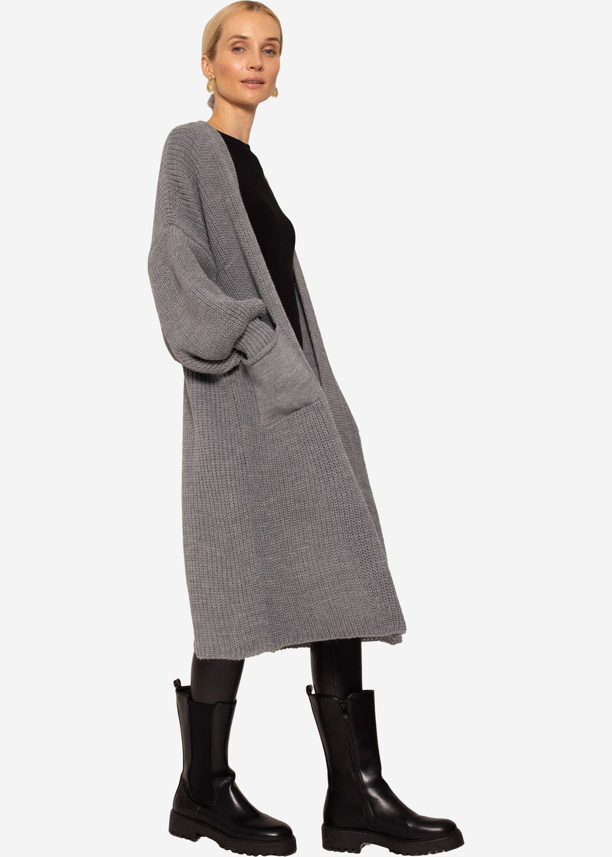 Maxi cardigan with pockets - dark grey