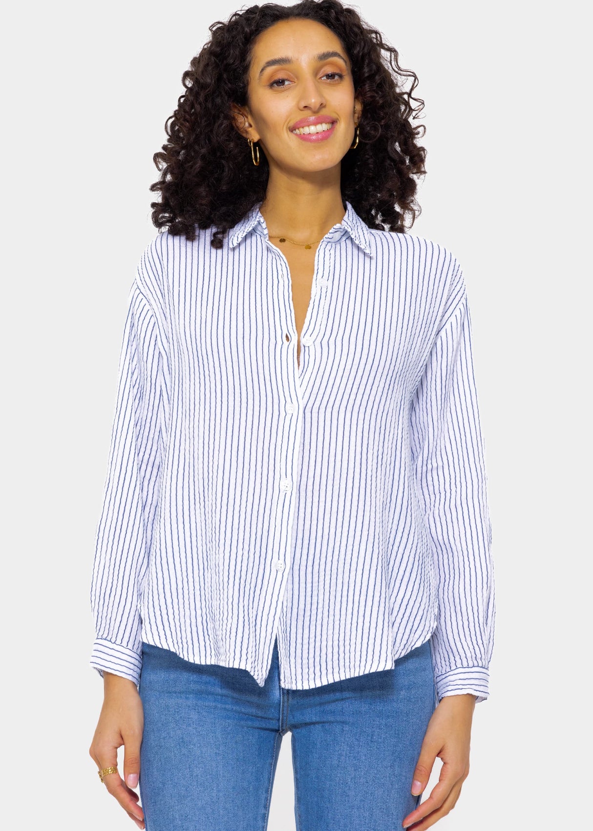 Gestreifte Musselin Bluse - offwhite-blau