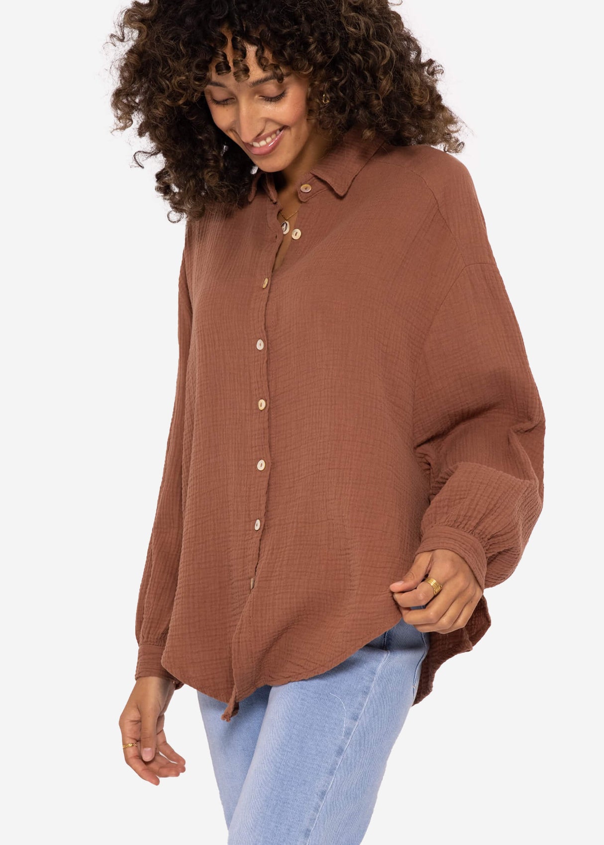 Muslin blouse oversize, short, cafelatte