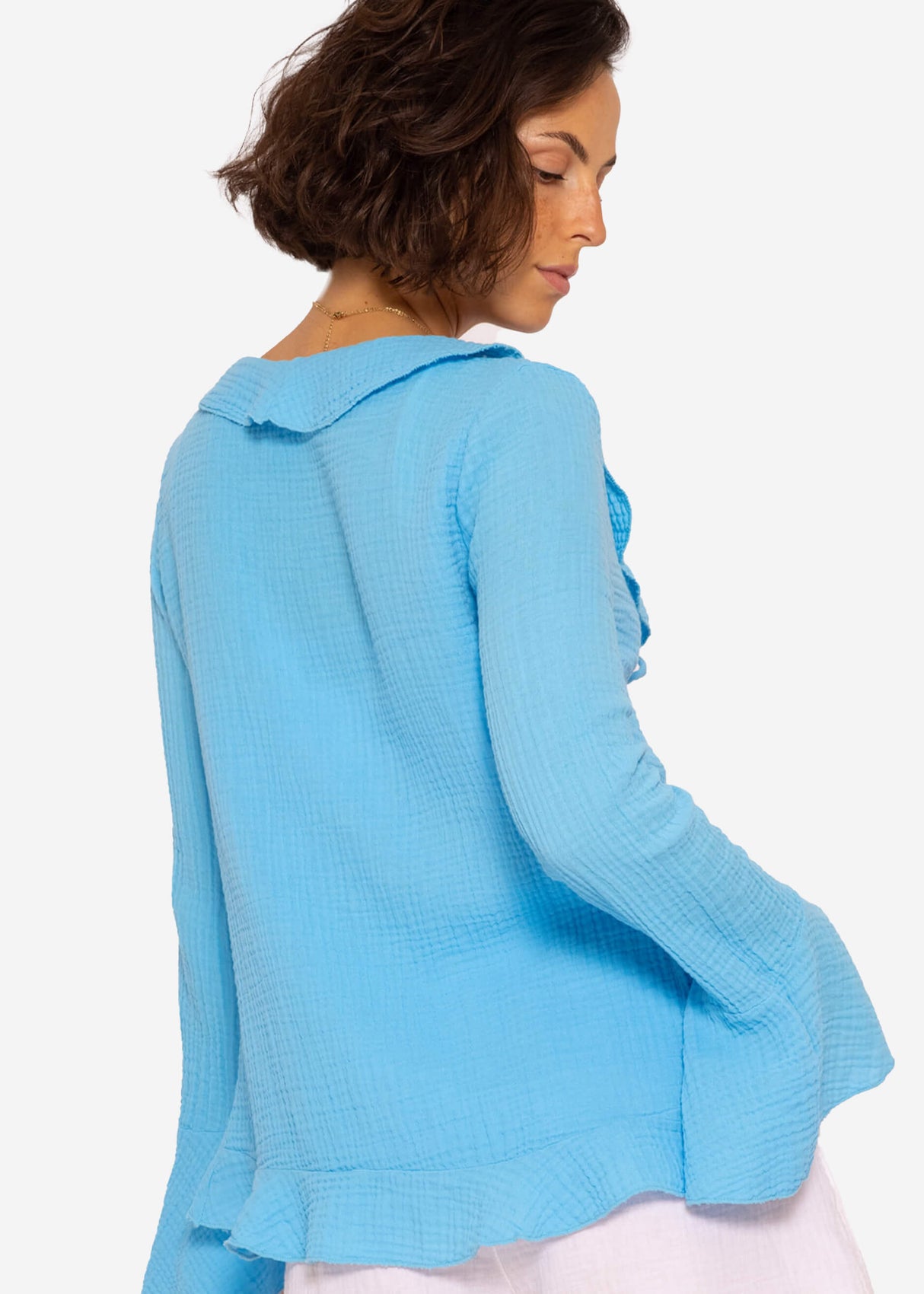 Musselin Cardigan mit Volants, blau
