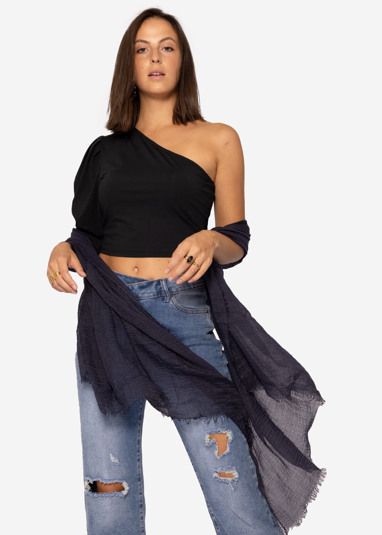 Musselin Schal, dunkelblau