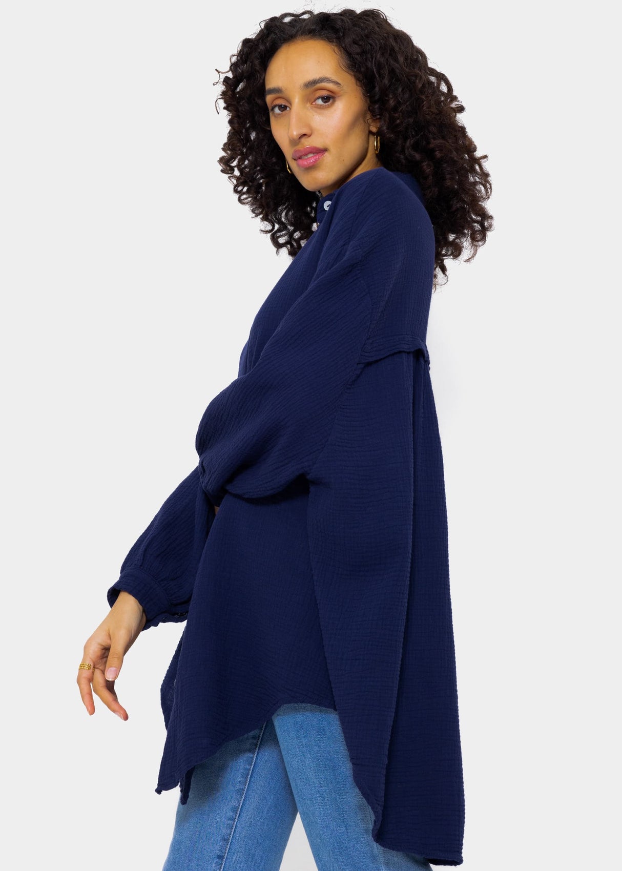 Muslin blouse oversize, dark blue