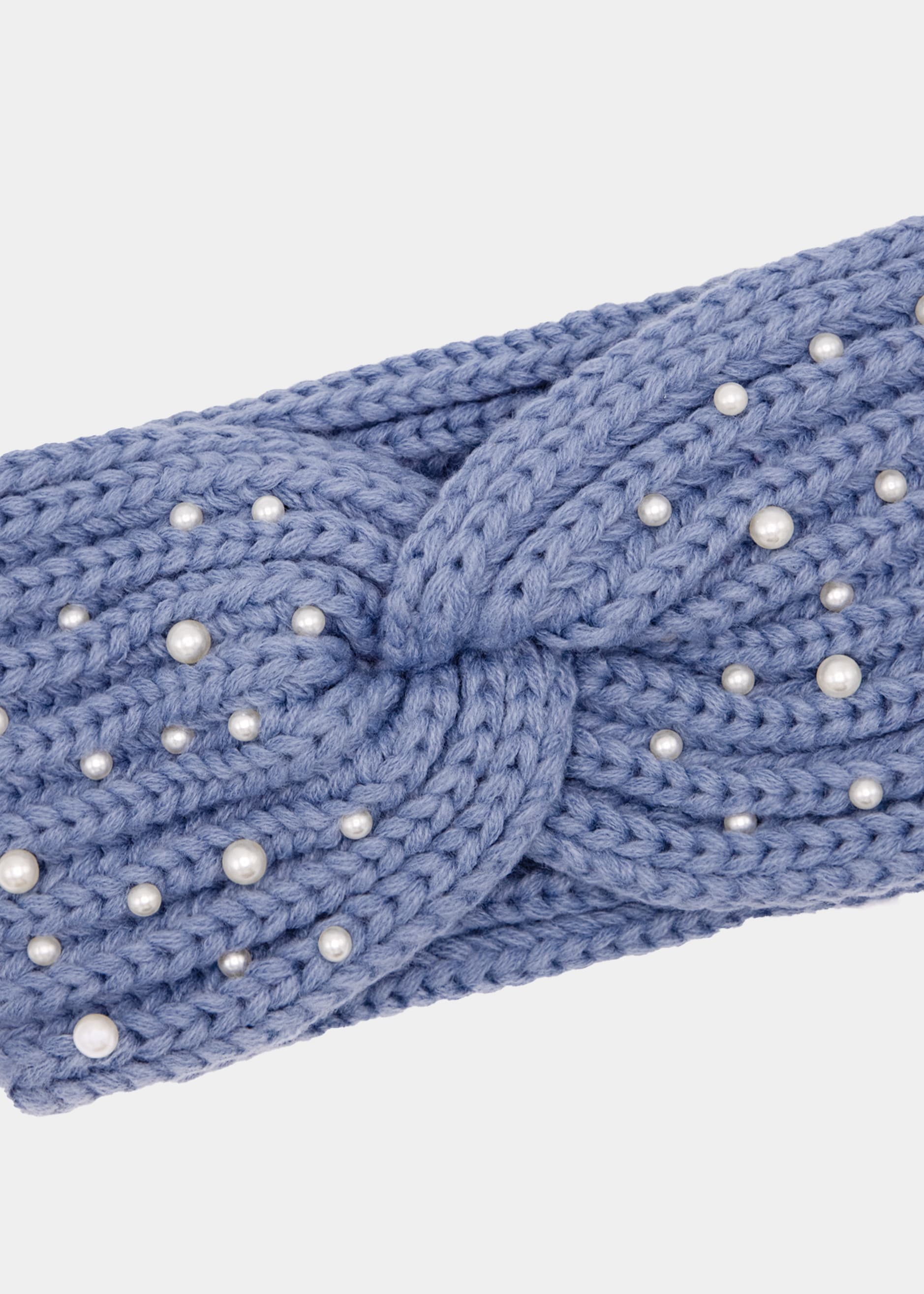 Knitted headband with pearls - blue