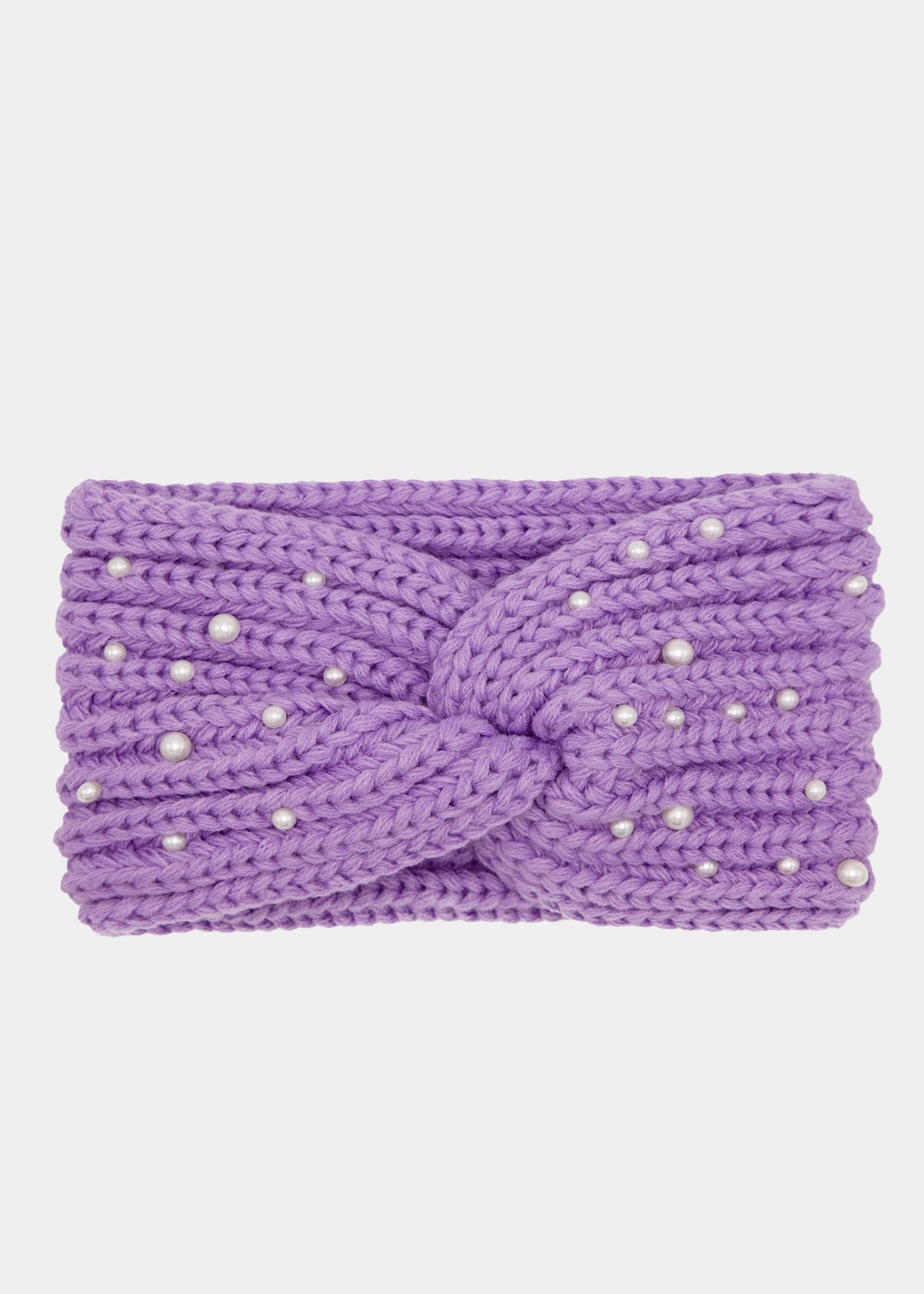 Knitted headband with pearls - purple