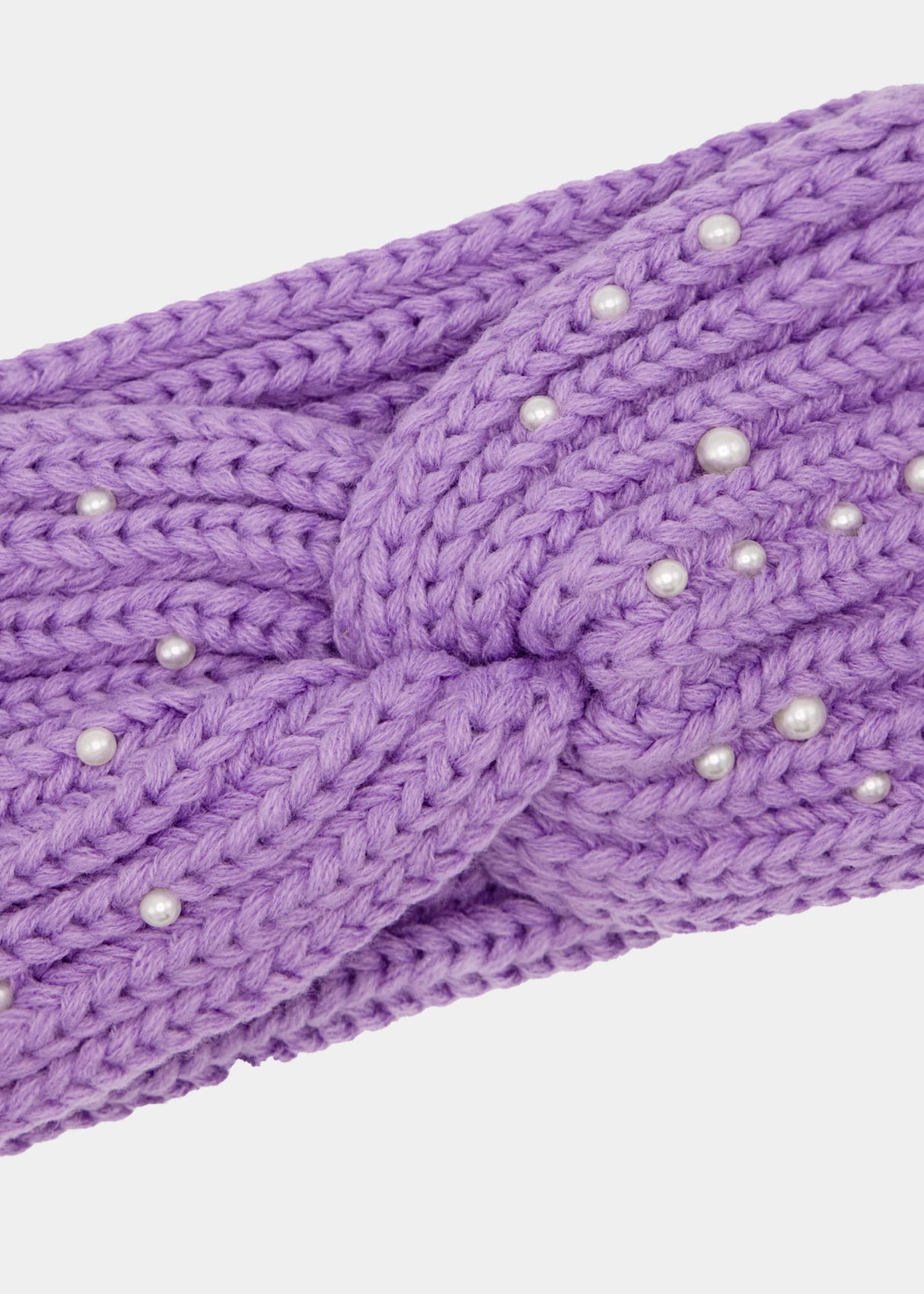 Knitted headband with pearls - purple