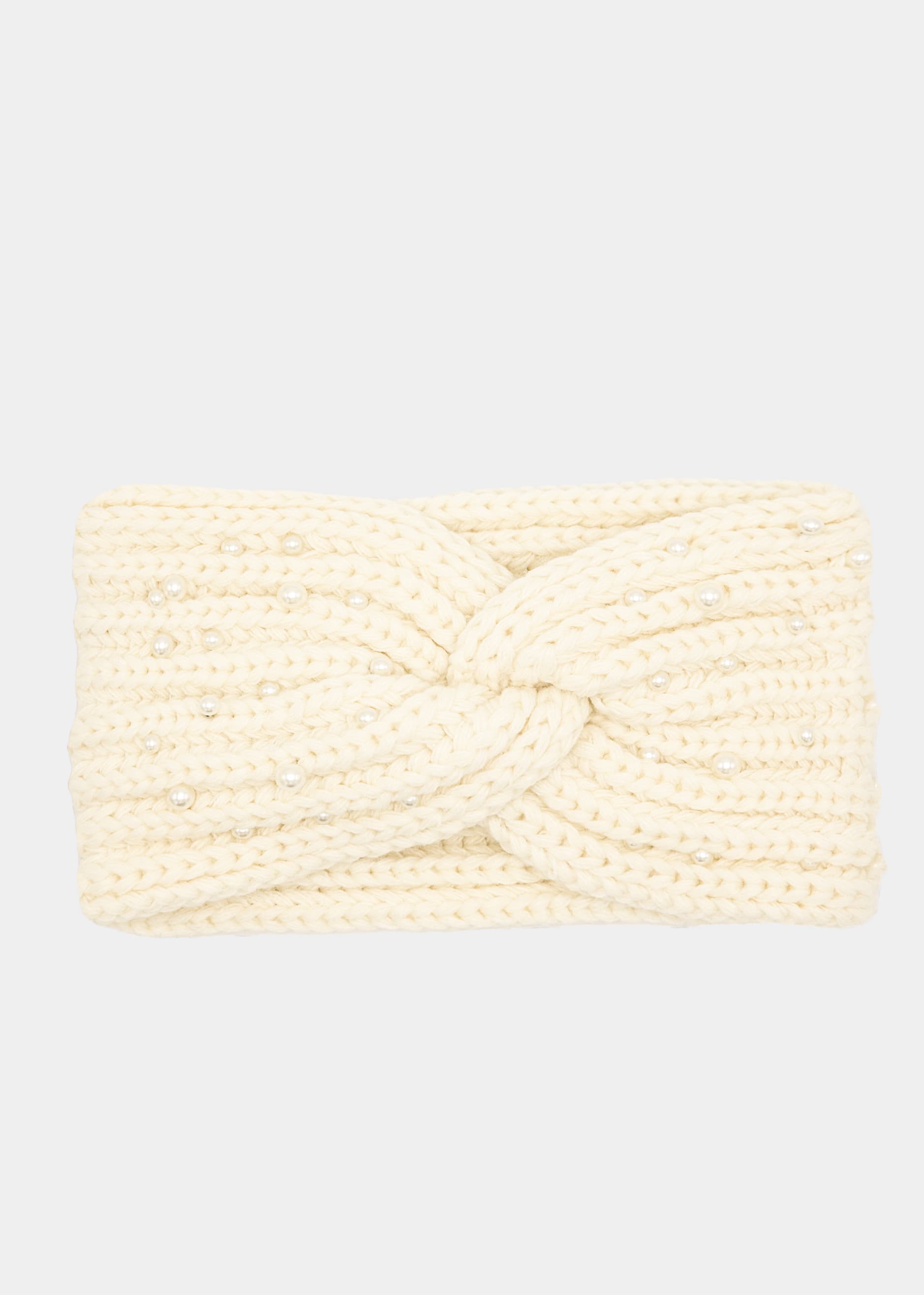 Knitted headband with pearls - off-white
