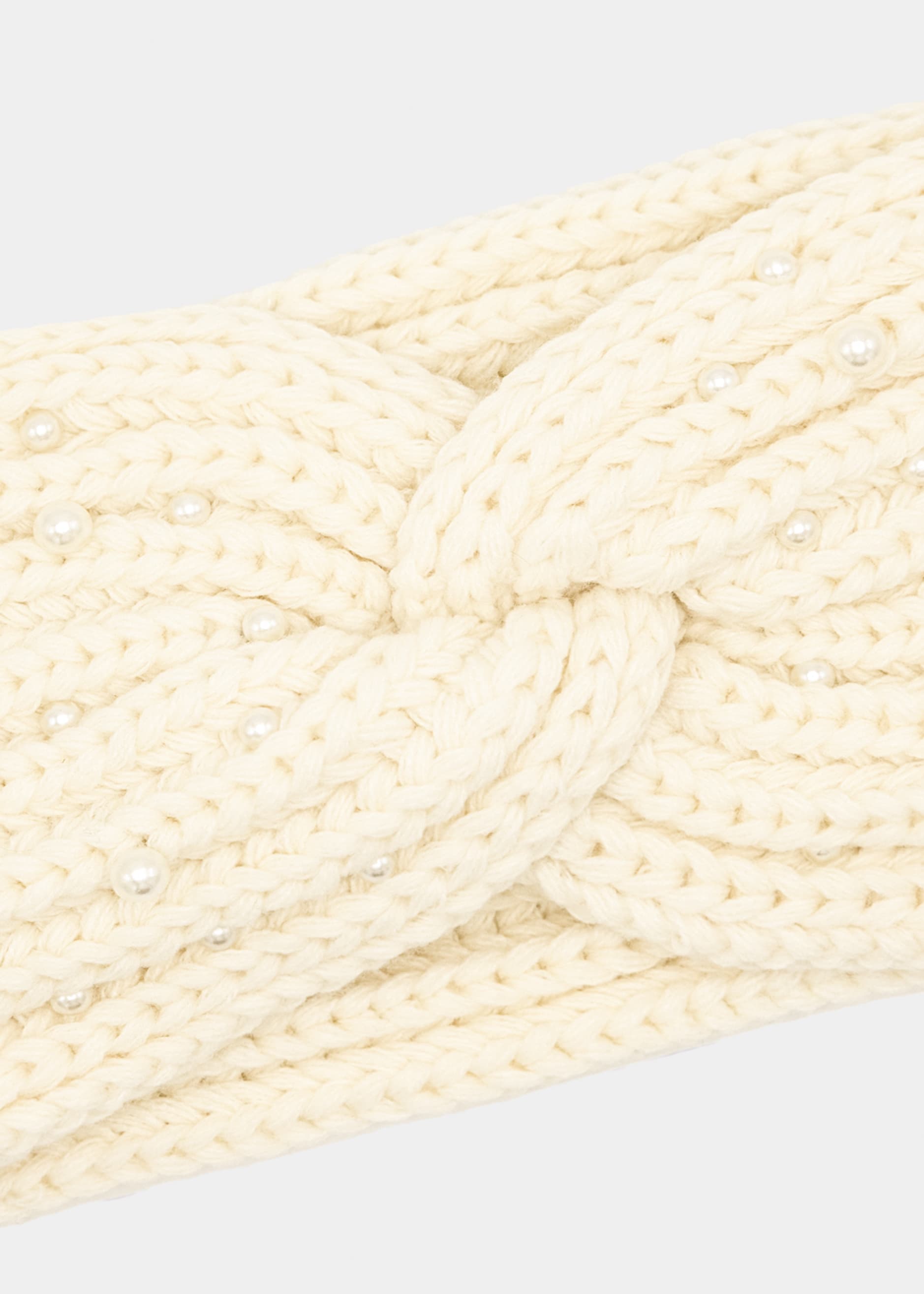 Knitted headband with pearls - off-white