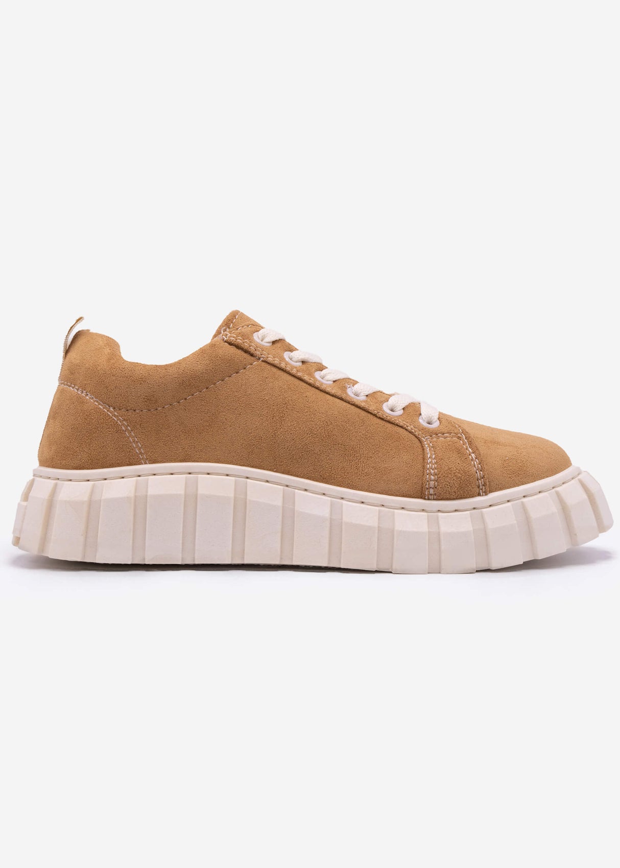 Lace-up shoes with coarse sole, camel