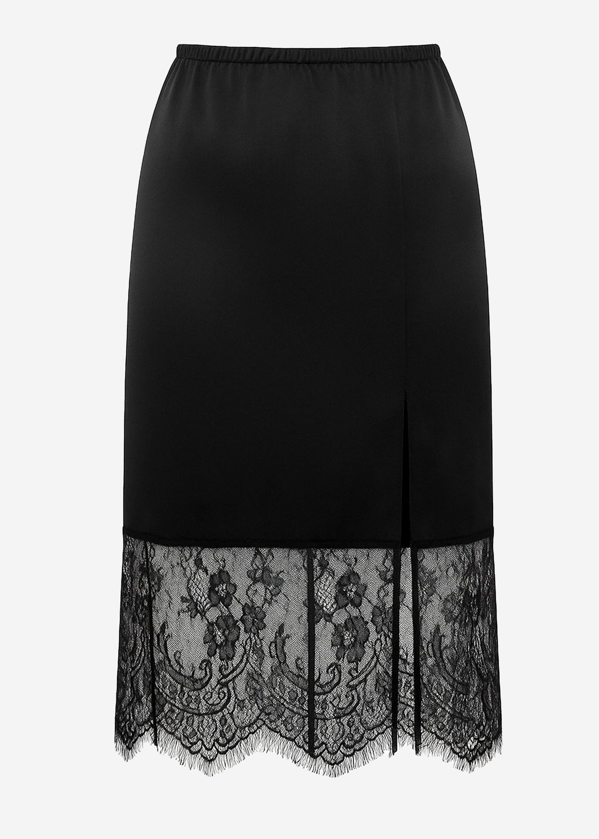 Satin skirt with lace hem - black